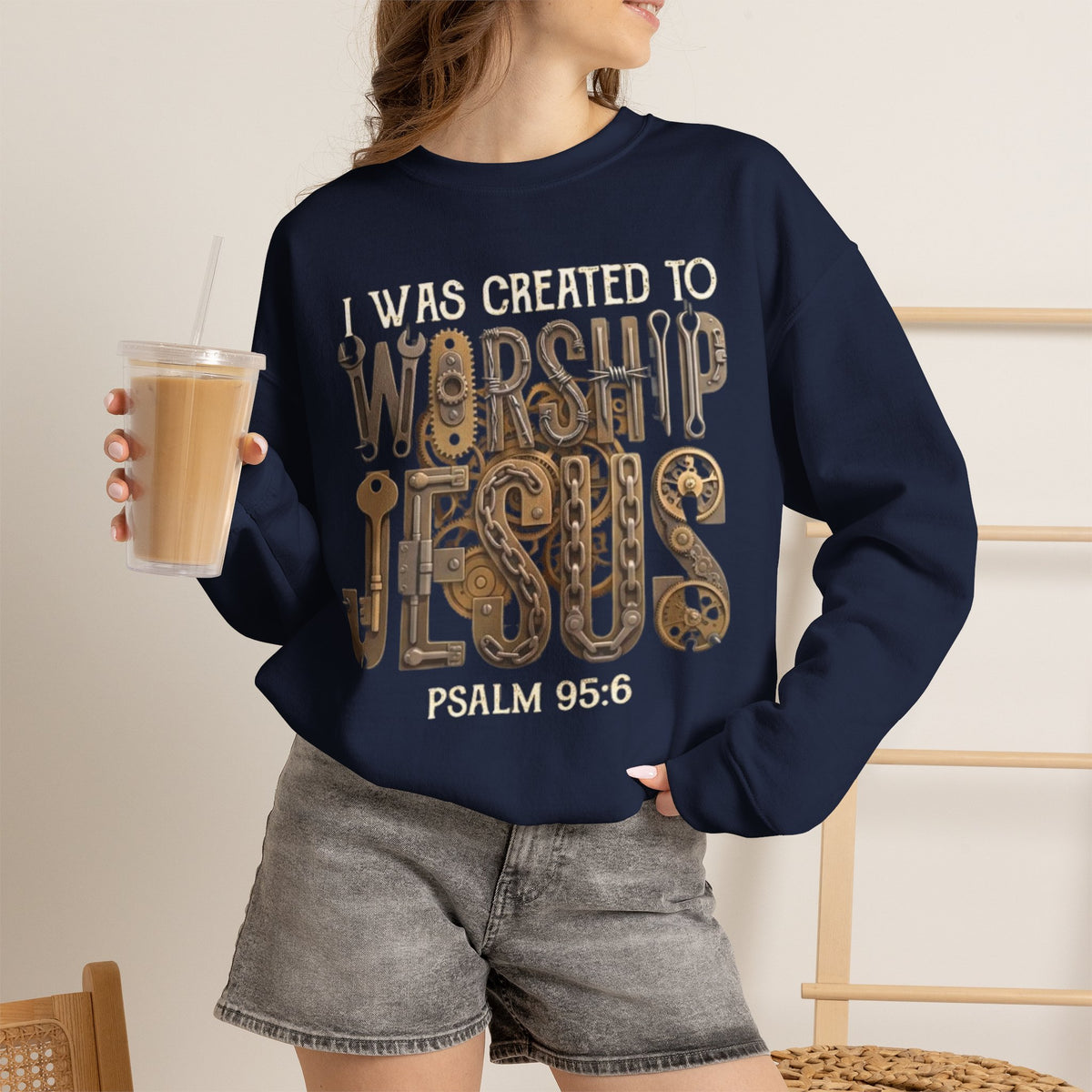 Worship Jesus Psalm 95:6 Crewneck Sweatshirt – Christian Faith Pullover
