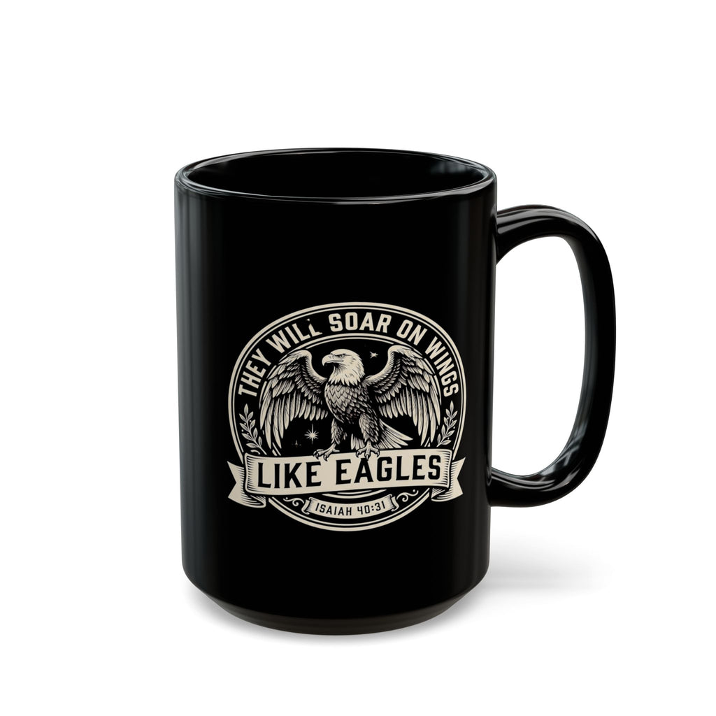 Eagle Emblem Black Ceramic Mug — They Will Soar on Wings Like Eagles — Isaiah 40:31