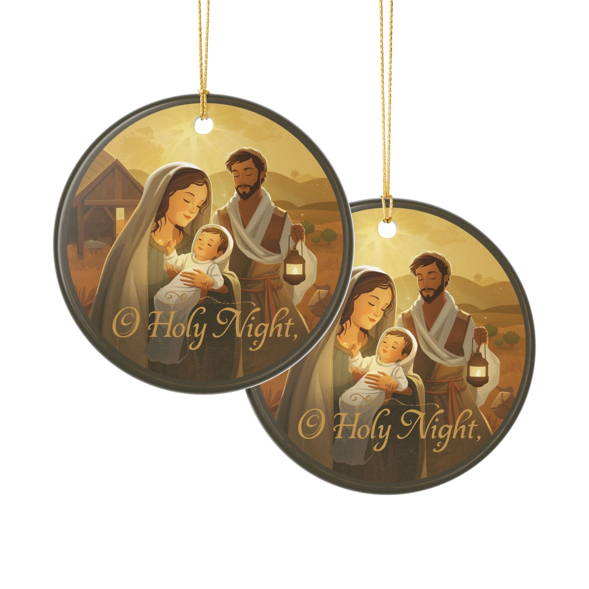 O Holy Night Nativity Ceramic Ornament — Two-Sided Christmas Decor