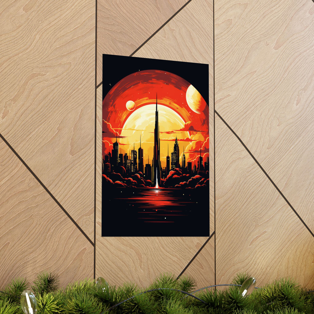 Solar Rise Skyline Poster – Retro Sci-Fi Wall Art (3 Sizes)