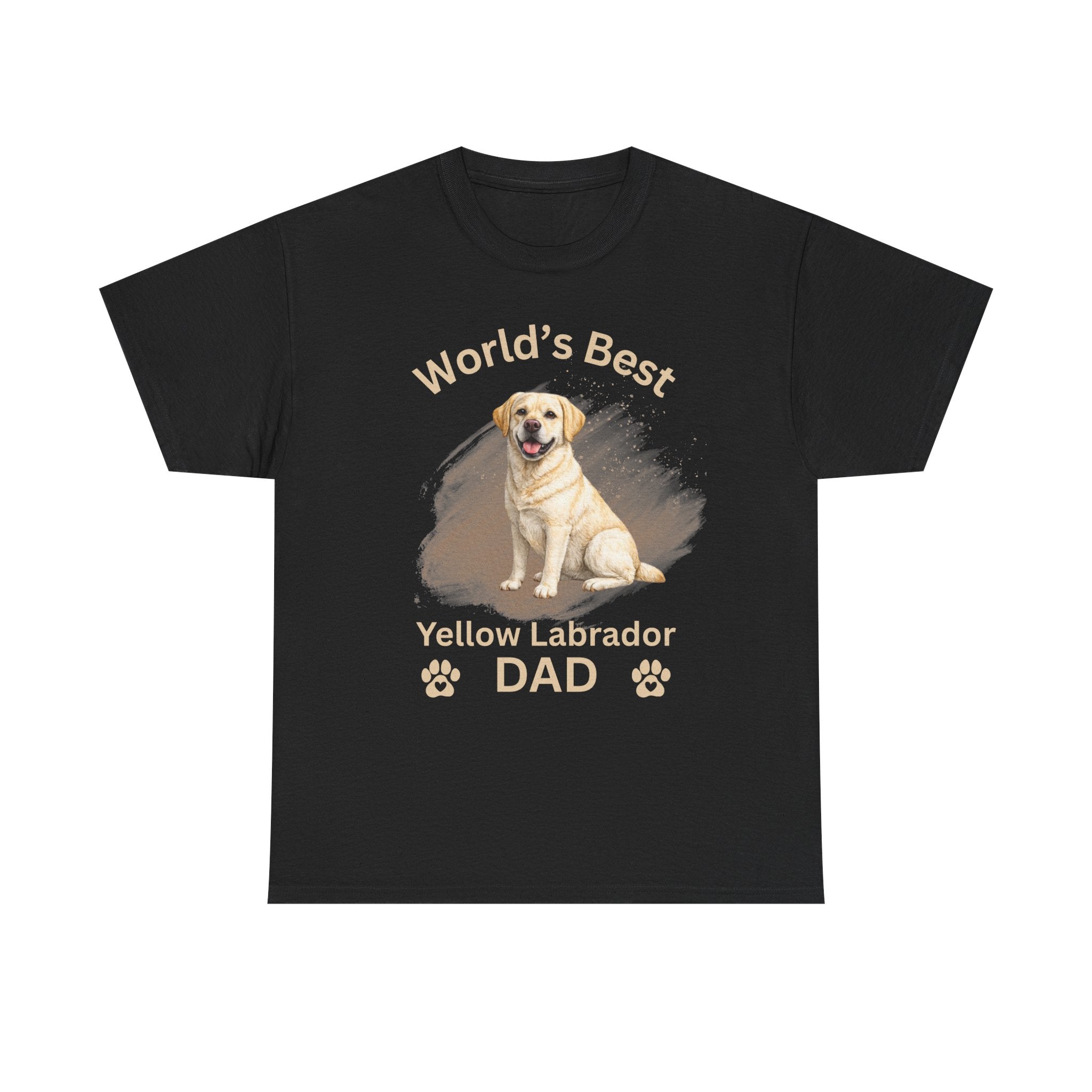 Black t-shirt with a yellow Labrador and text 'World's Best Yellow Labrador DAD' on a white background