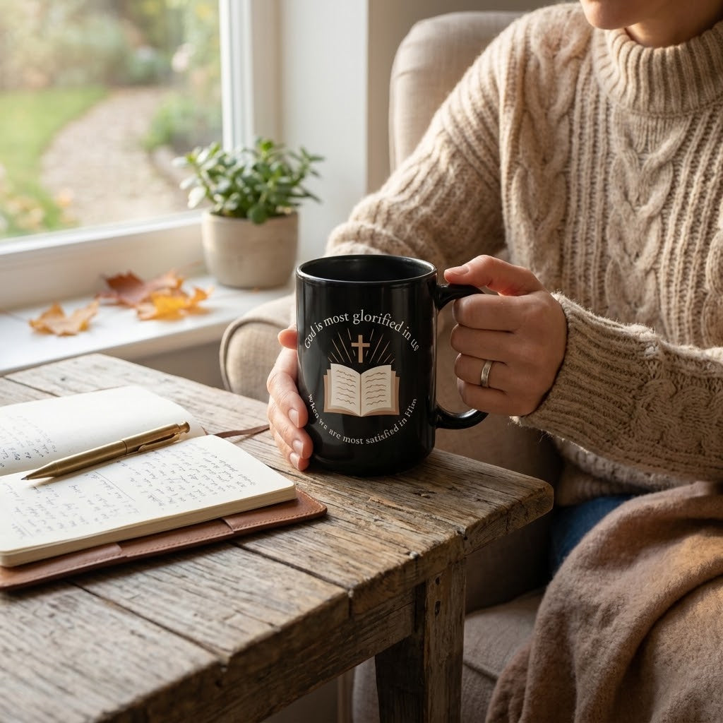 Christian Joy Mug – “God Is Most Glorified in Us” | Inspiring Faith & Daily Encouragement