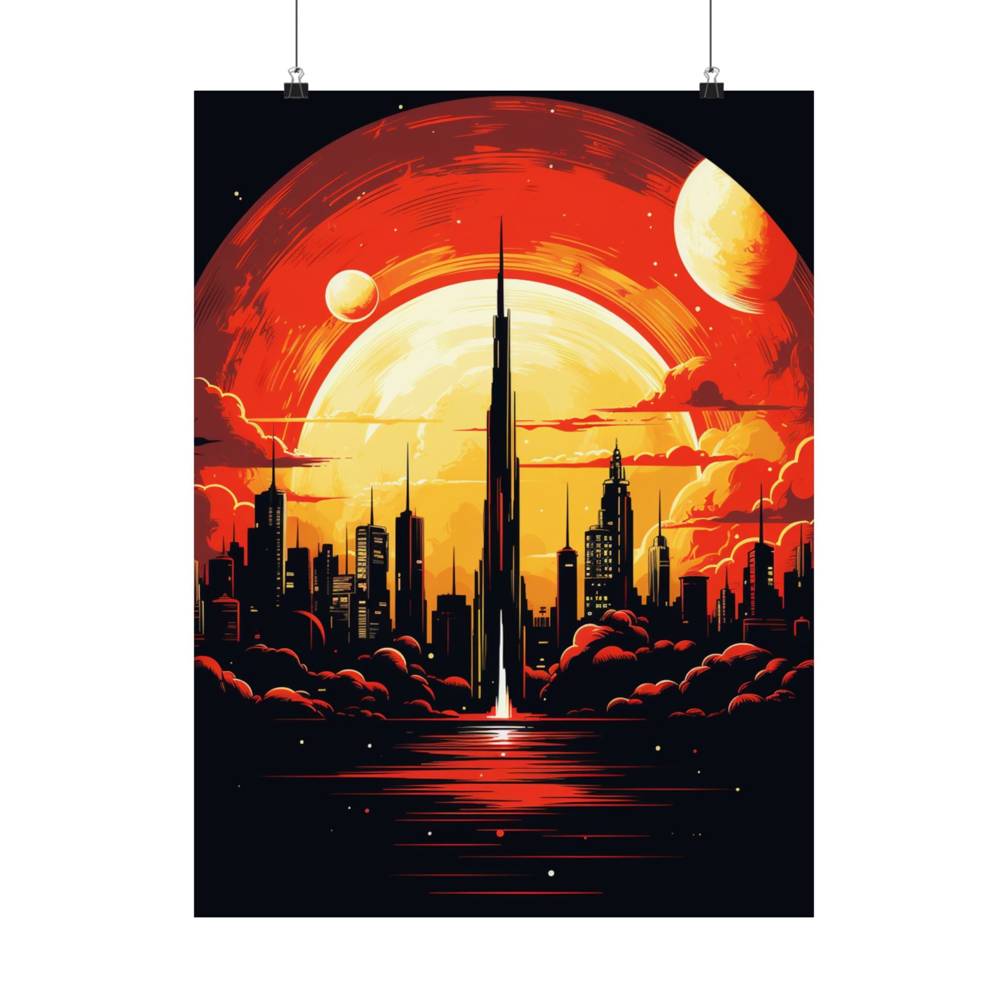 Solar Rise Skyline Poster – Retro Sci-Fi Wall Art (3 Sizes)