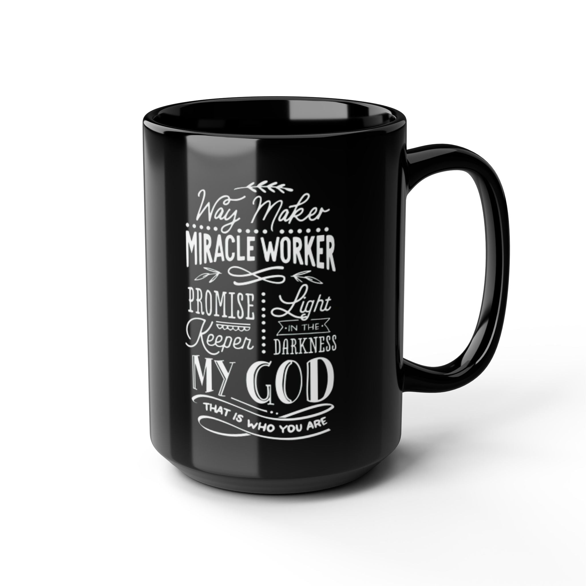 Way Maker Miracle Worker Black Coffee Mug | Zero FG Christian Gifts (11oz/15oz)