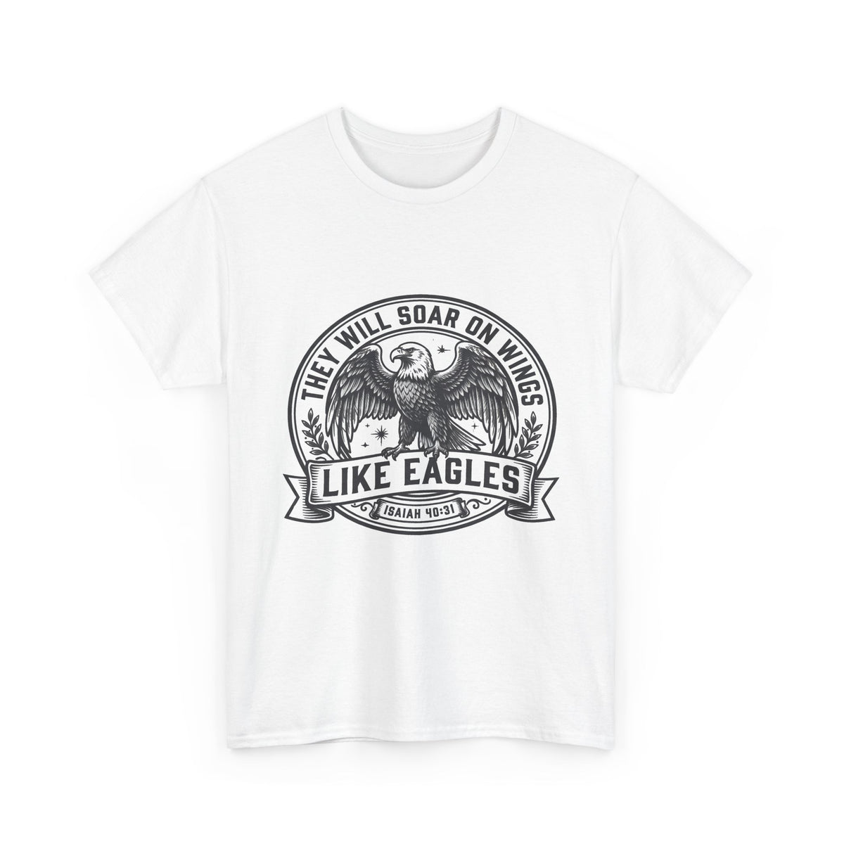 ey Will Soar on Wings Like Eagles Isaiah 40:31 vintage eagle crest graphic on white unisex Christian t-shirt