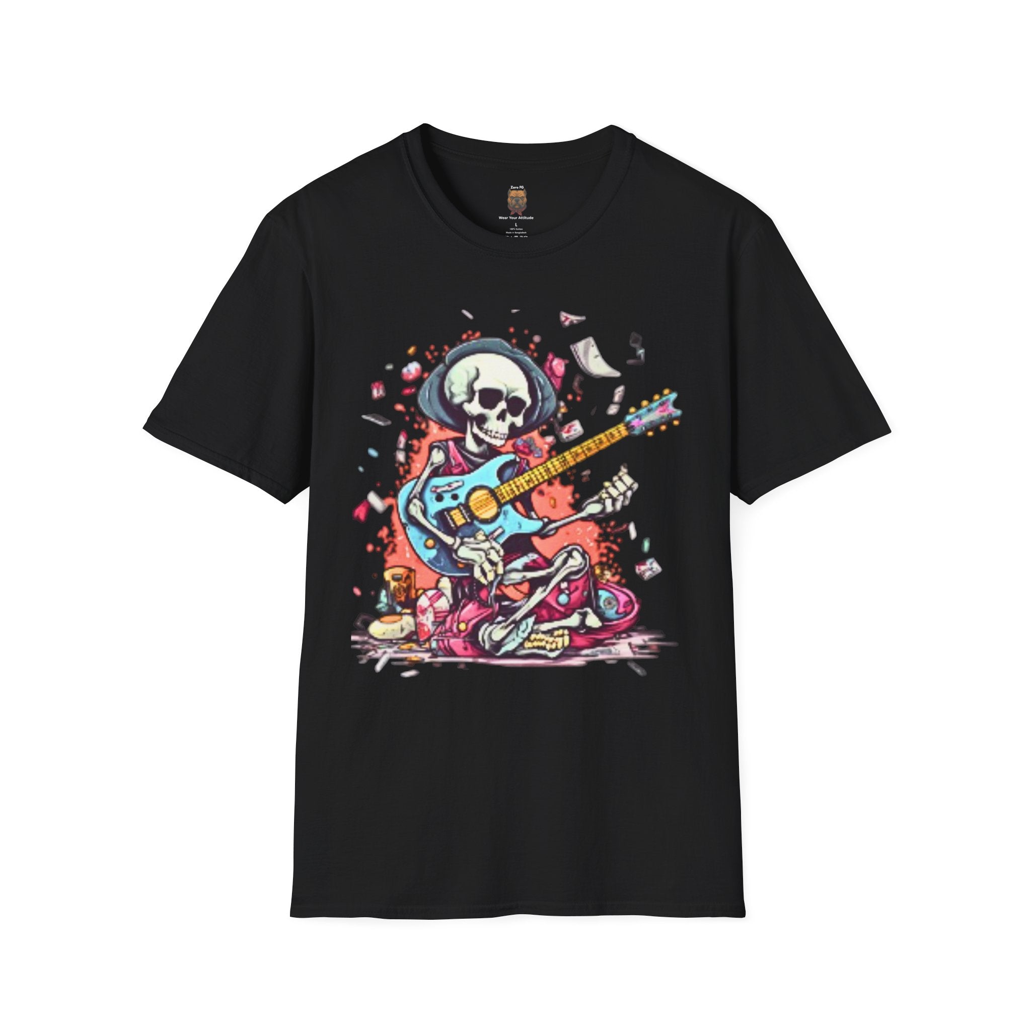Skull Guitarist T-Shirt - Premium Rock Graphic Tee for Dark Colors