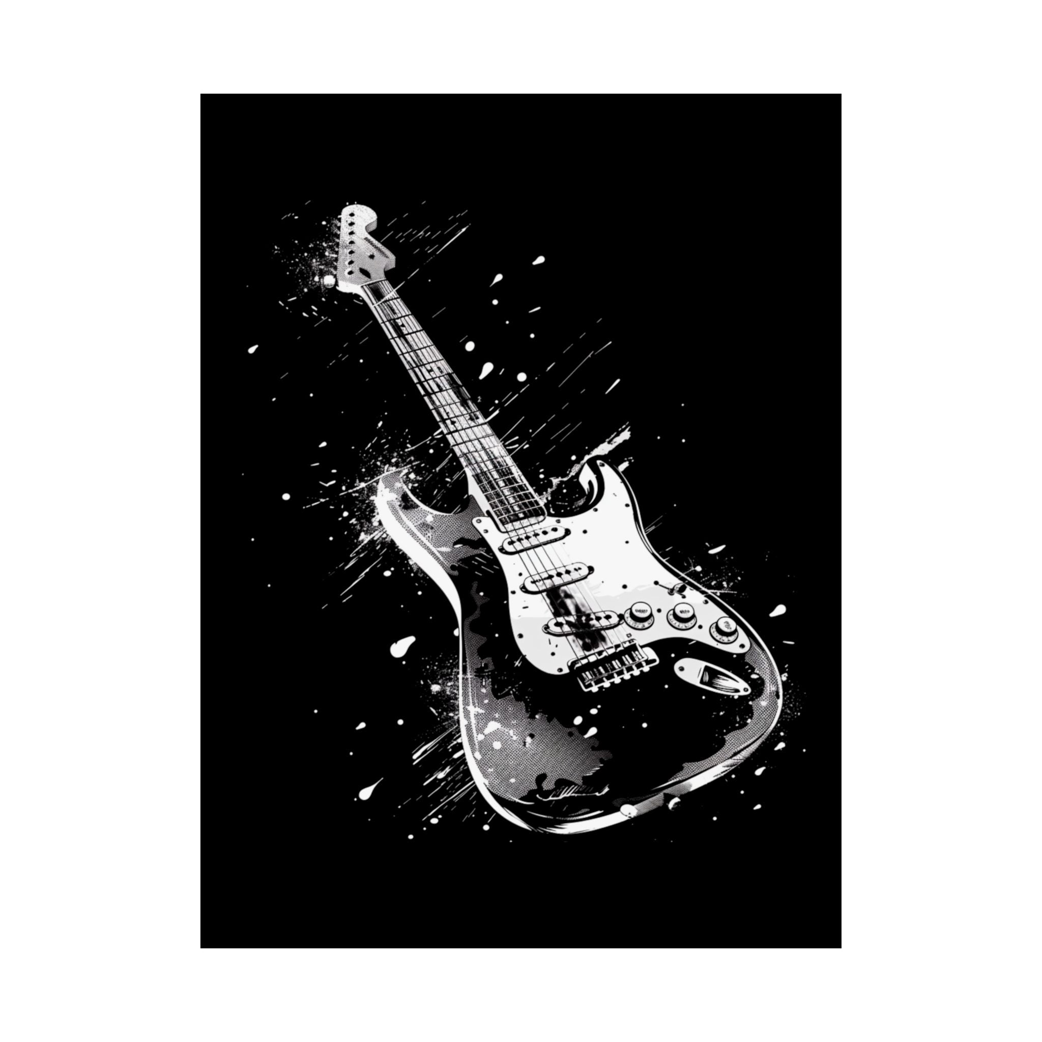 Electric Guitar Art Poster — Black & White Rock Music Matte Vertical Poster