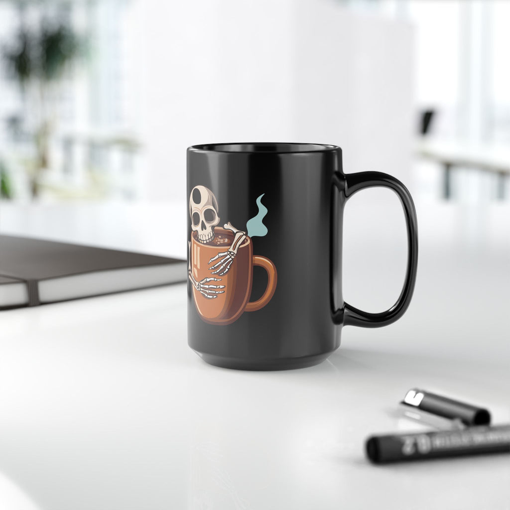 Skeleton Hugging Coffee Mug | 11oz & 15oz Black Ceramic