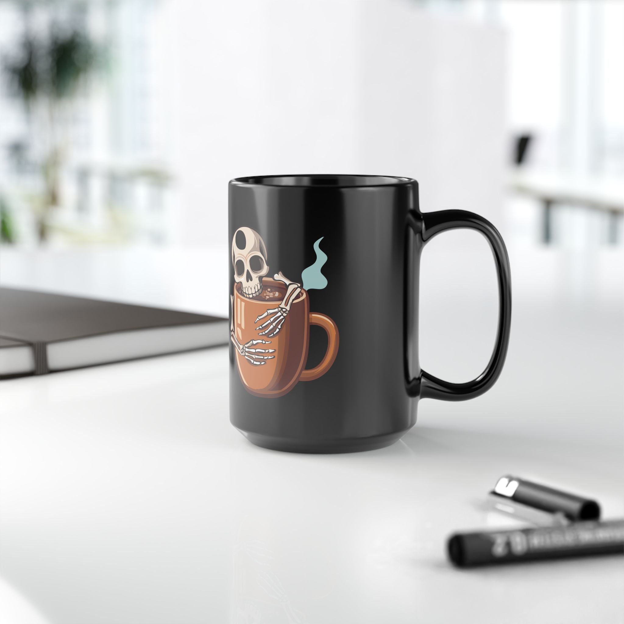 Skeleton Hugging Coffee Mug | 11oz & 15oz Black Ceramic