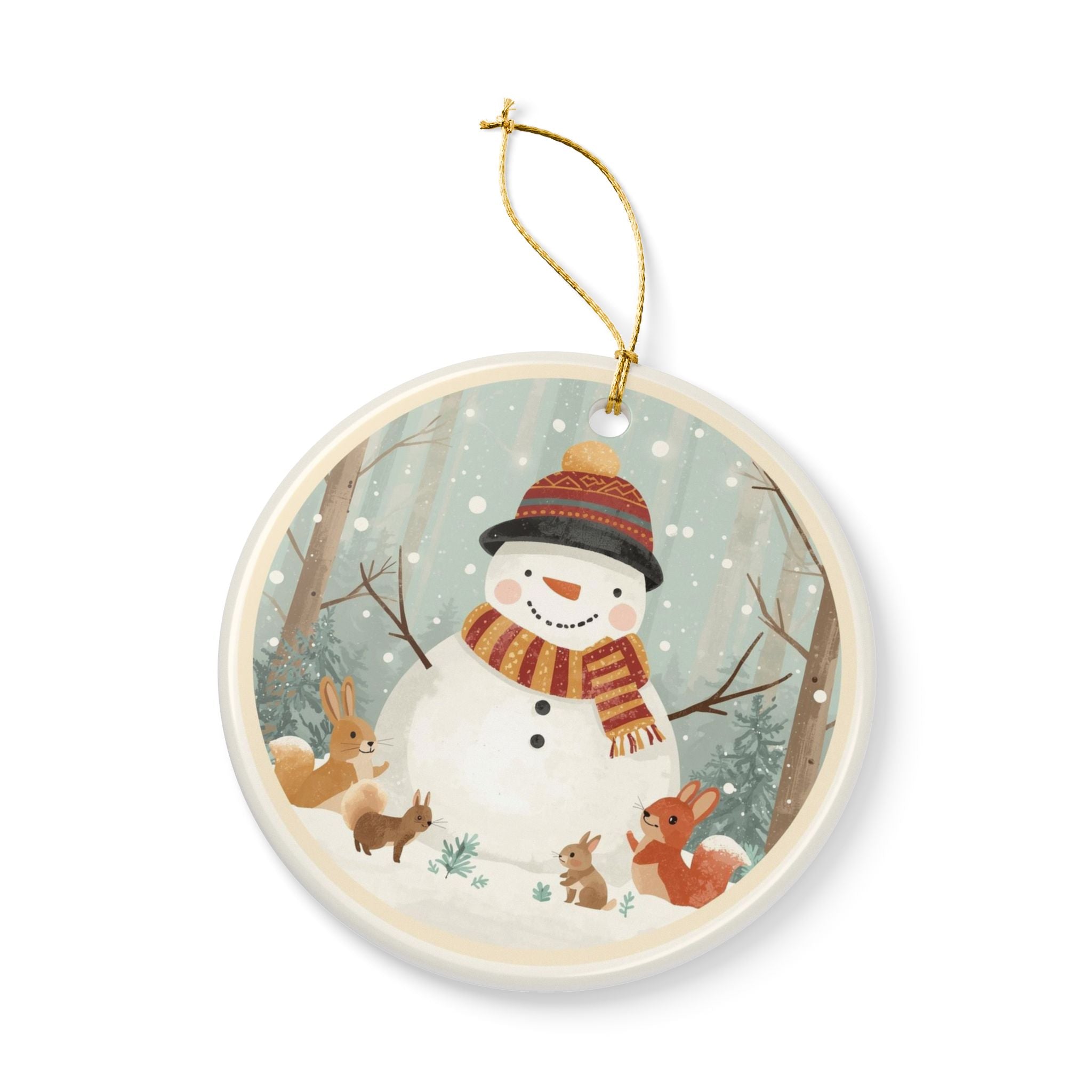 Snowman & Woodland Friends Ceramic Ornament (2-Sided)