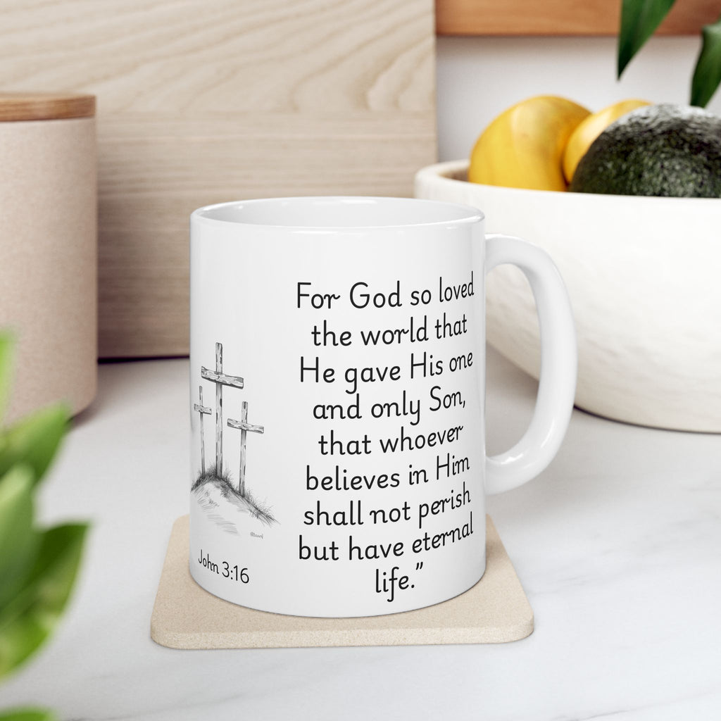 John 3:16 Three Crosses – Christian Coffee Mug