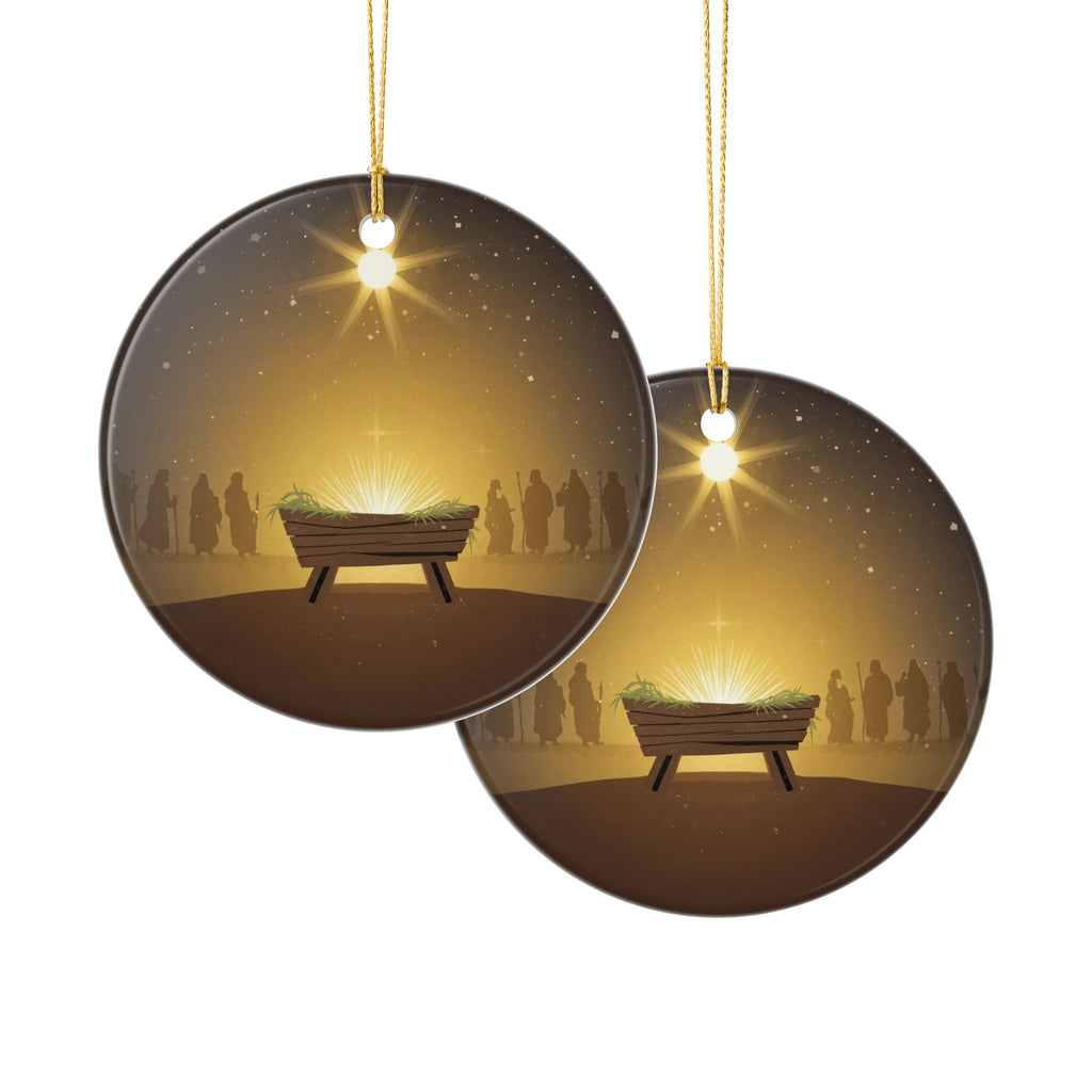 Nativity Manger Ceramic Ornament — Double-Sided Christmas Decor