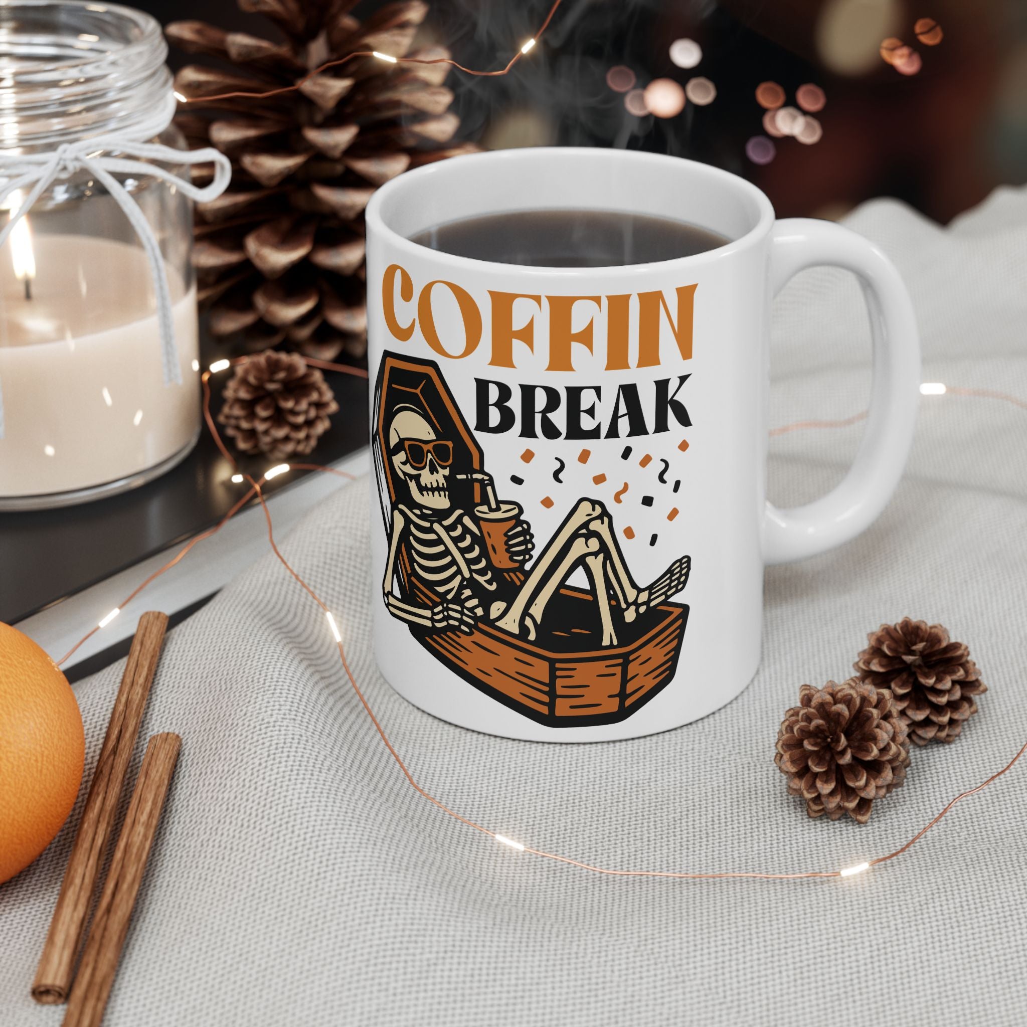 Spooky Skeleton Coffee Mug - Coffin Break Design