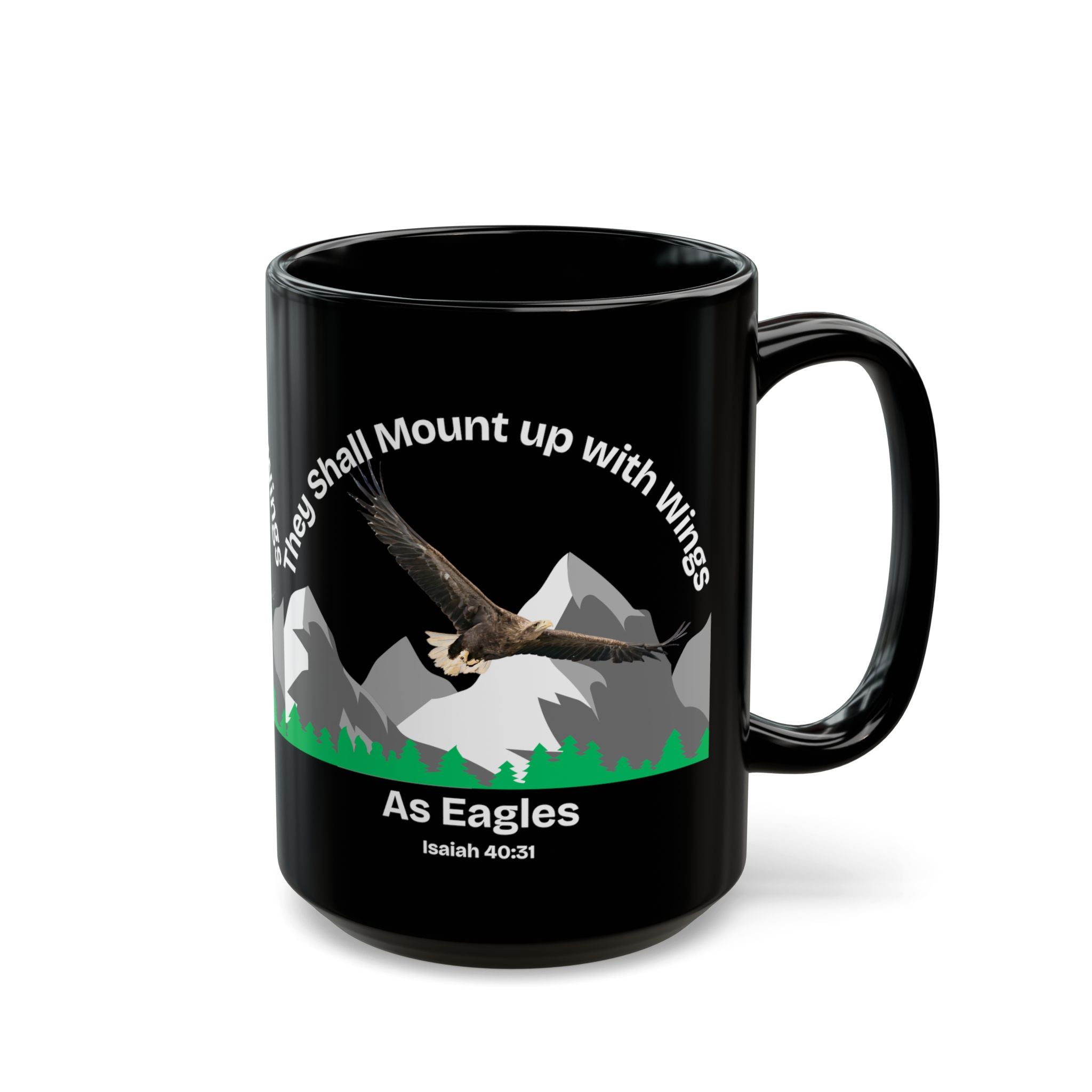 Isaiah 40:31 Mount Up Eagle Black Gloss Mug - 11oz and 15oz Premium