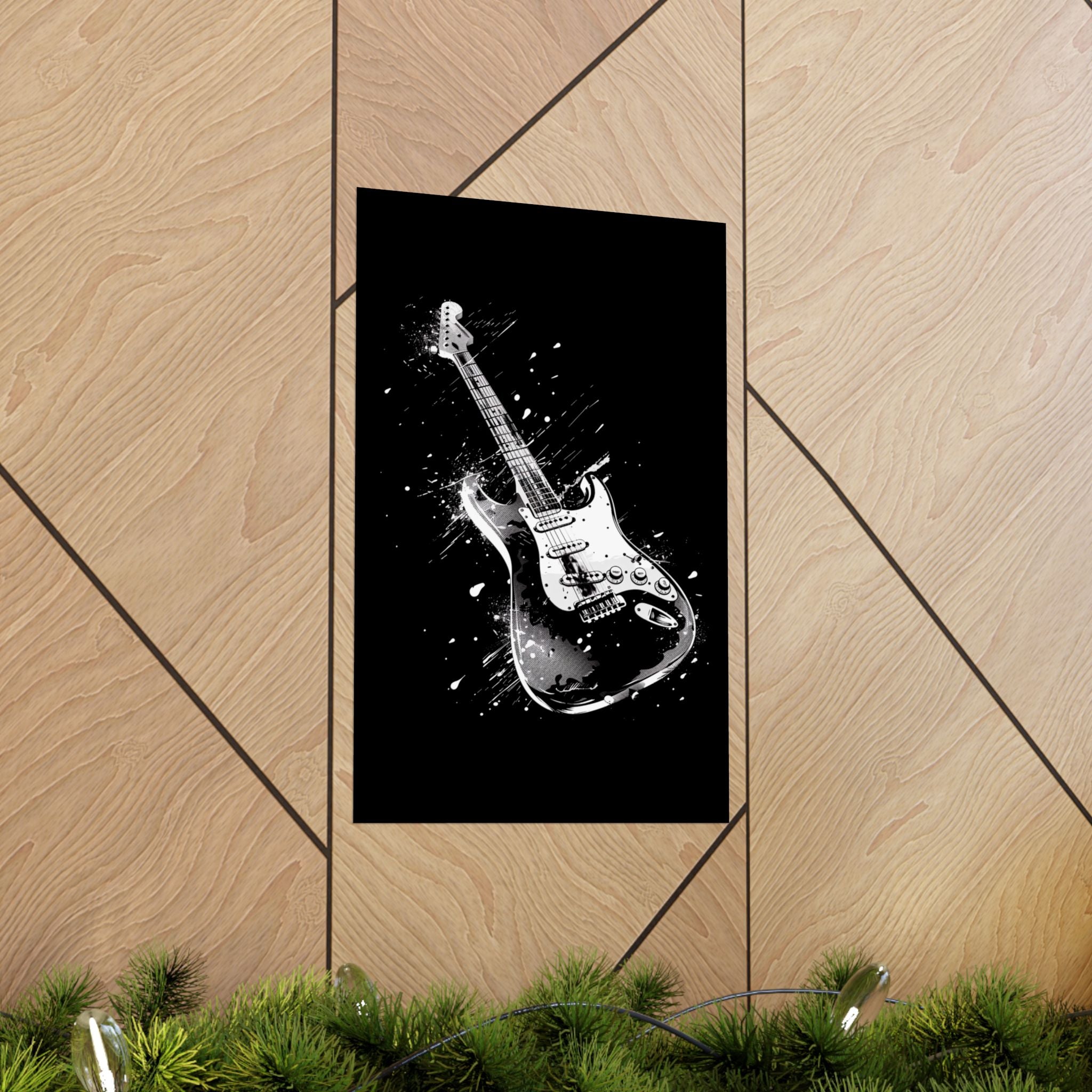 Electric Guitar Art Poster — Black & White Rock Music Matte Vertical Poster