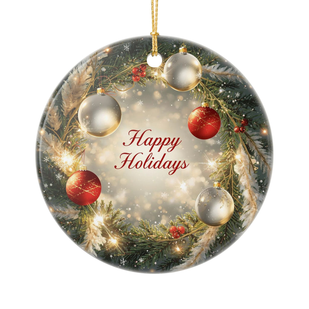 Festive Wreath Ceramic Ornament — Christmas Tree Decor
