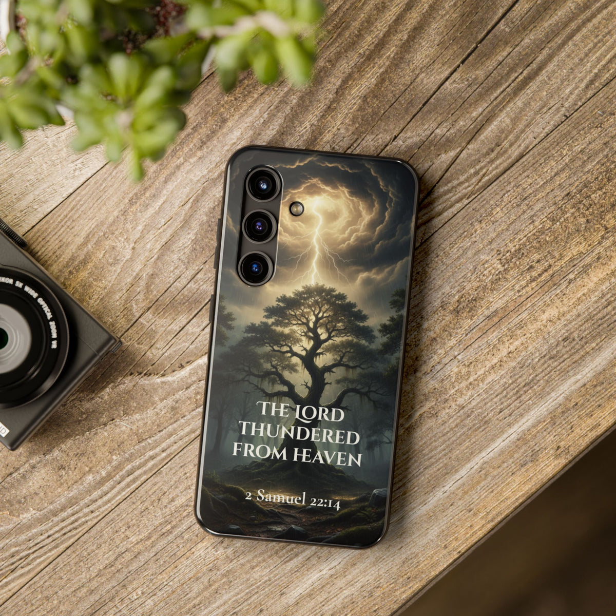 Christian Phone Case — "The Lord Thundered From Heaven" (2 Samuel 22:14) Storm & Lightning Design