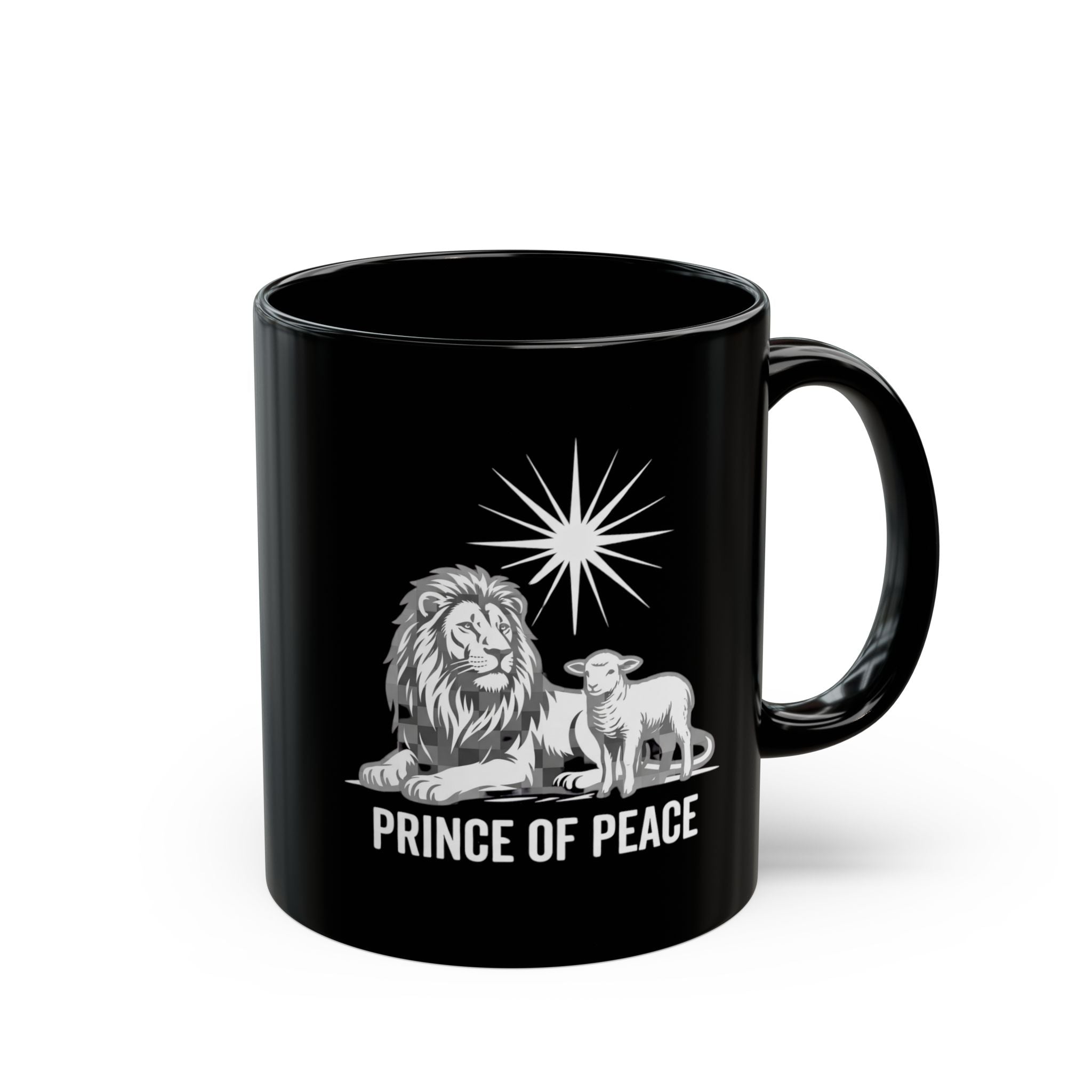 Prince of Peace Black Mug — Lion & Lamb Christian Coffee Mug (11oz/15oz)