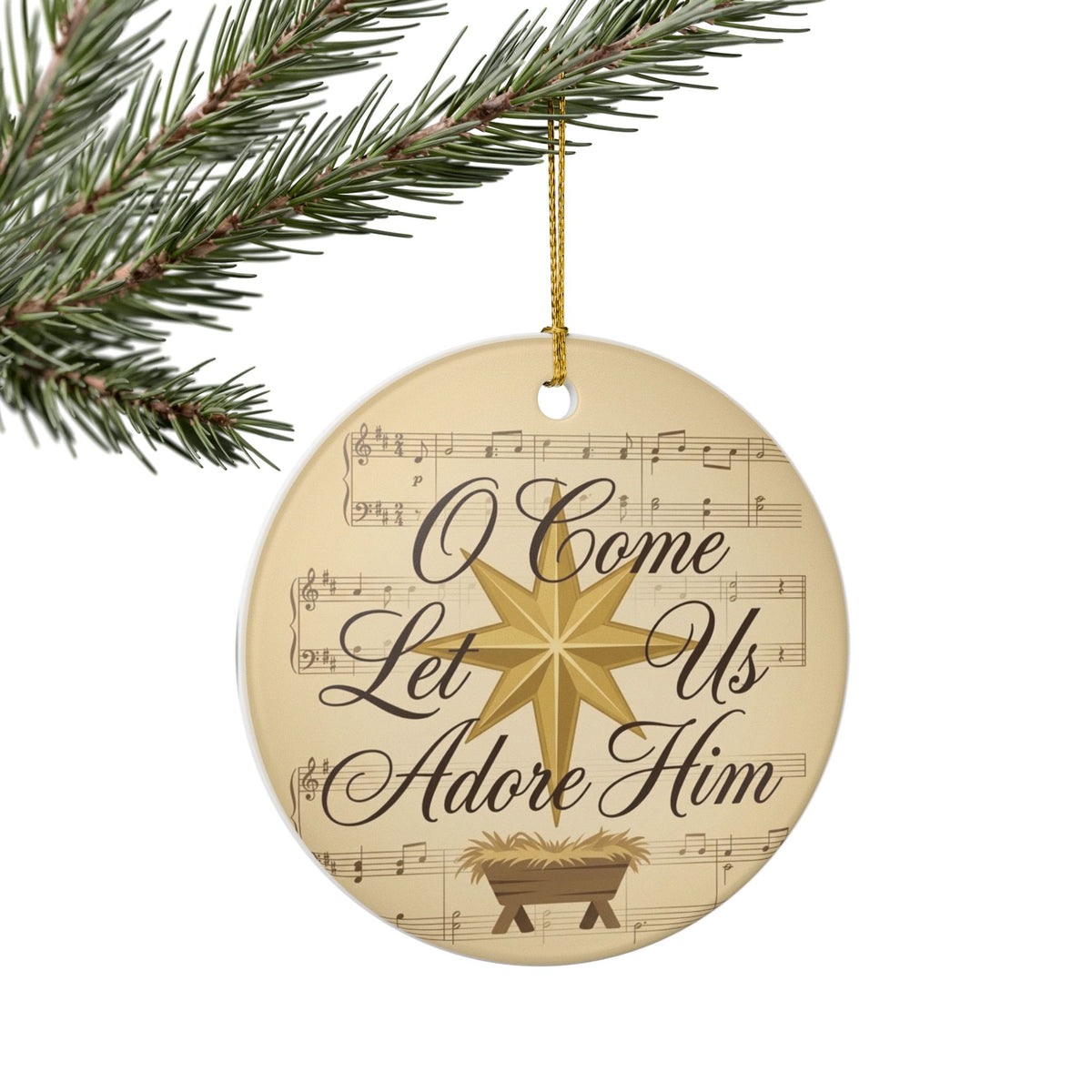 Ceramic Ornament — O Come Let Us Adore Him Christmas
