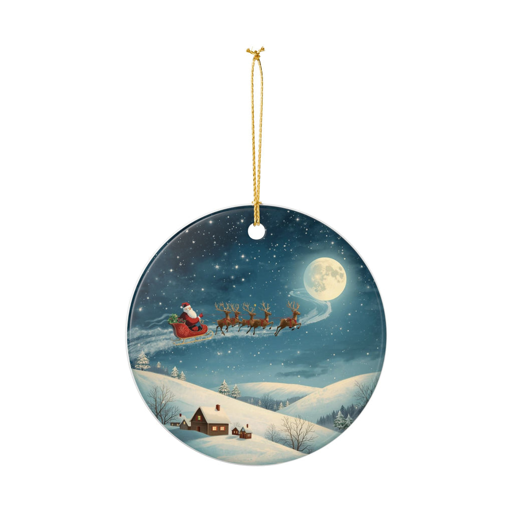 Santa Sleigh Ceramic Ornament — Double-Sided Christmas Decor