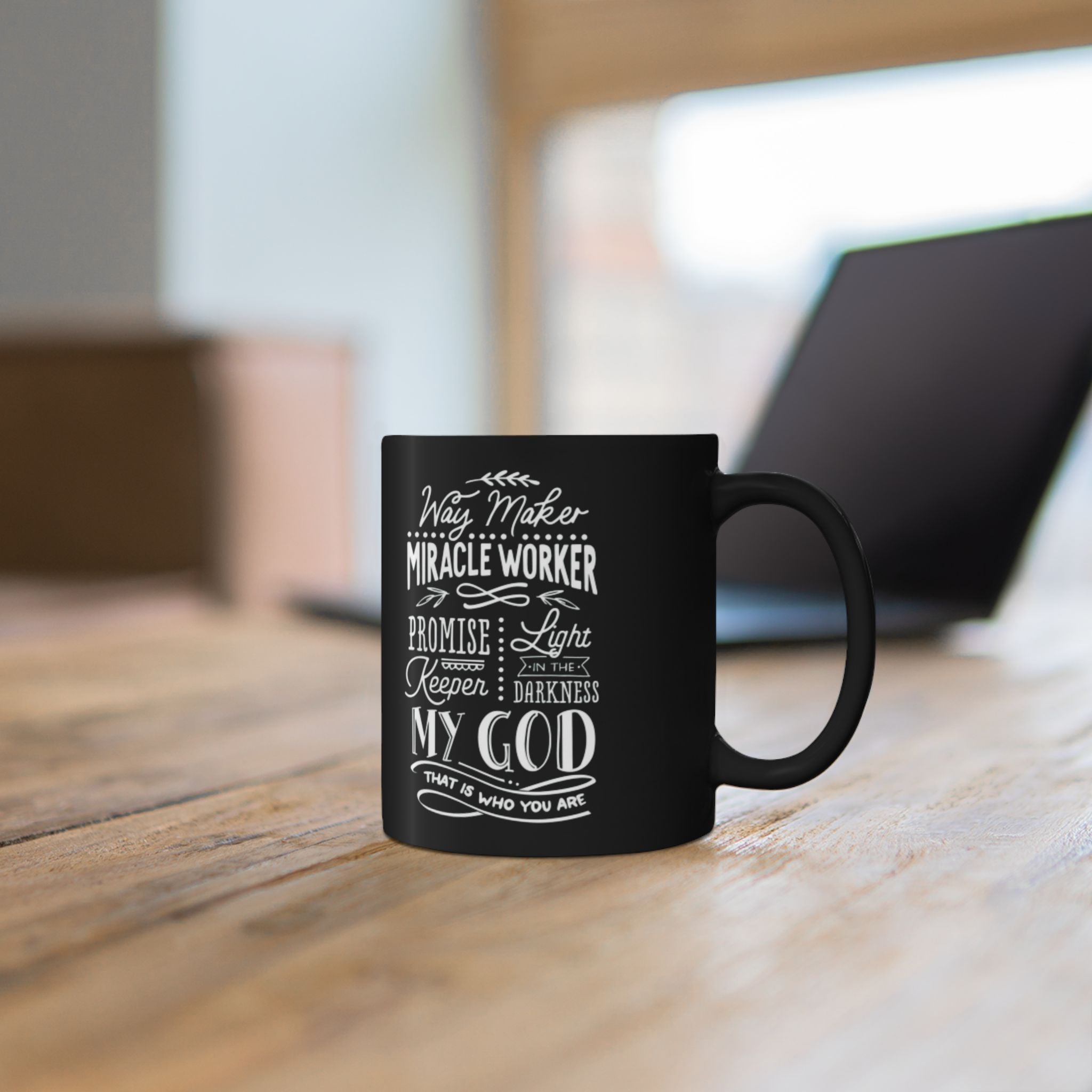 Way Maker Miracle Worker Black Coffee Mug | Zero FG Christian Gifts (11oz/15oz)