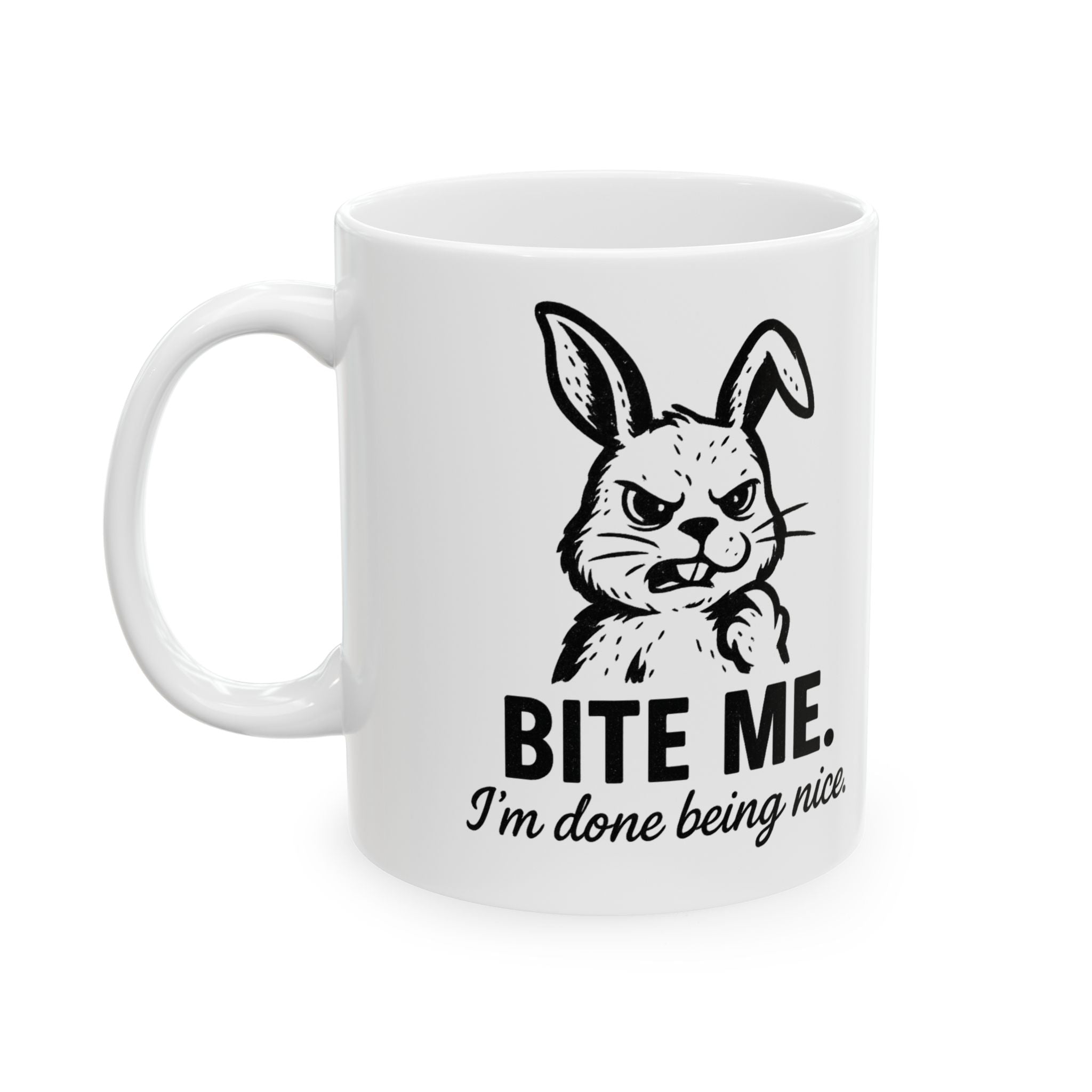 Bite Me Bunny Ceramic Mug — Funny Rabbit Coffee Cup (11oz & 15oz)
