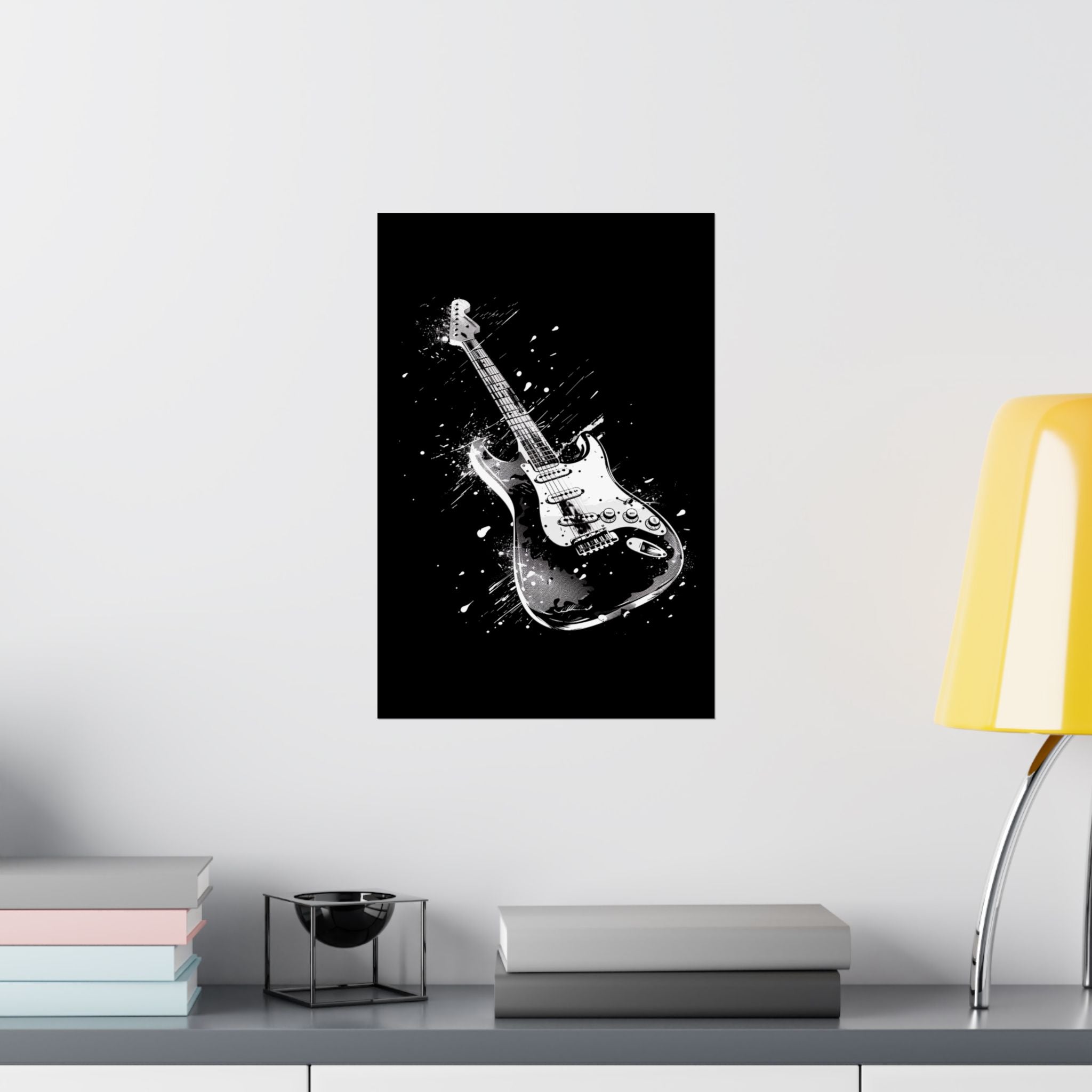 Electric Guitar Art Poster — Black & White Rock Music Matte Vertical Poster