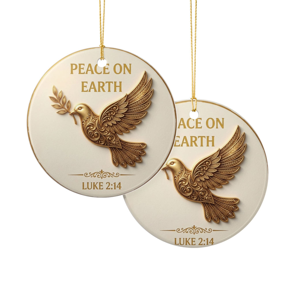 Peace on Earth Ceramic Ornament — Dove with Olive Branch (Luke 2:14)