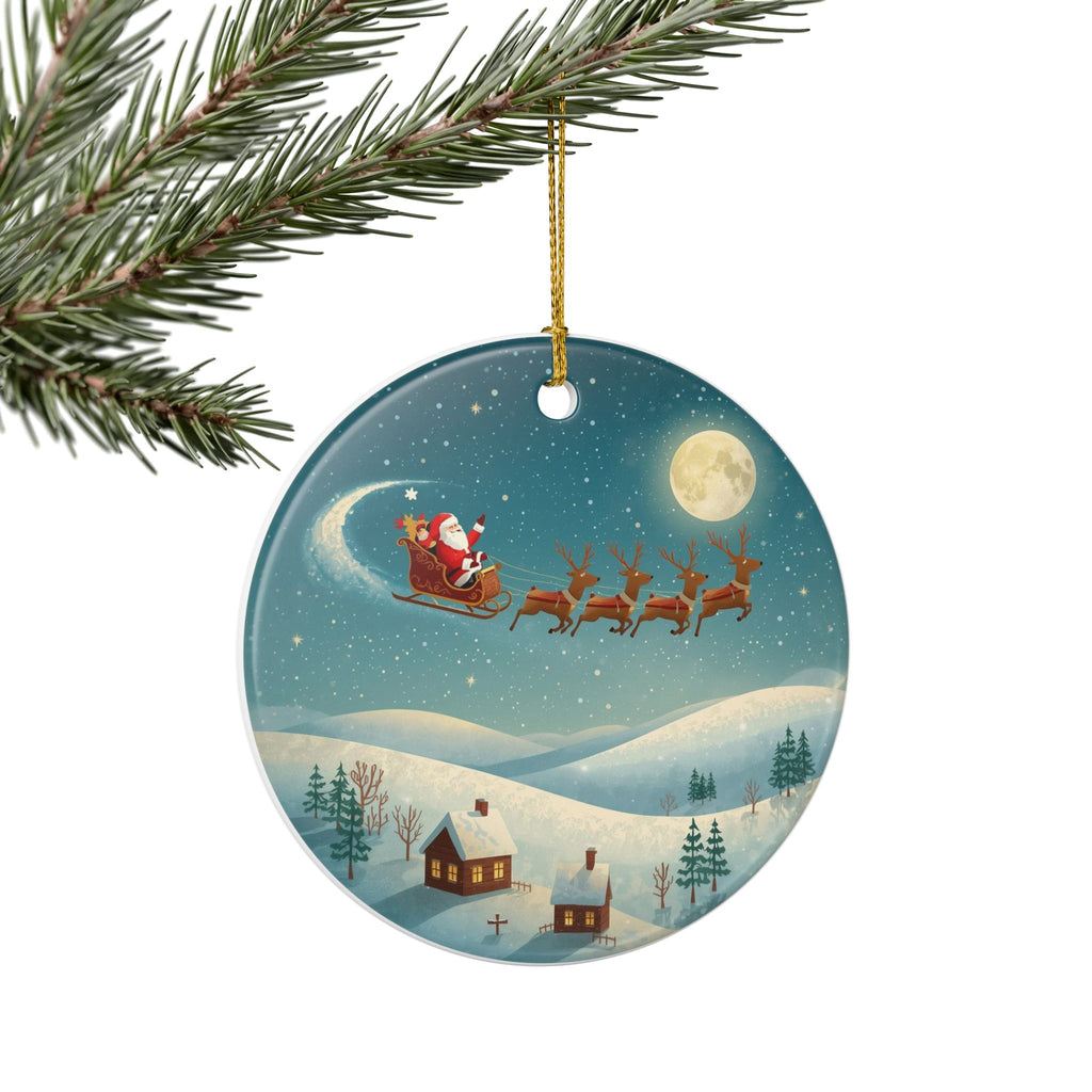Santa Sleigh Night Sky Ornament (Double-Sided)