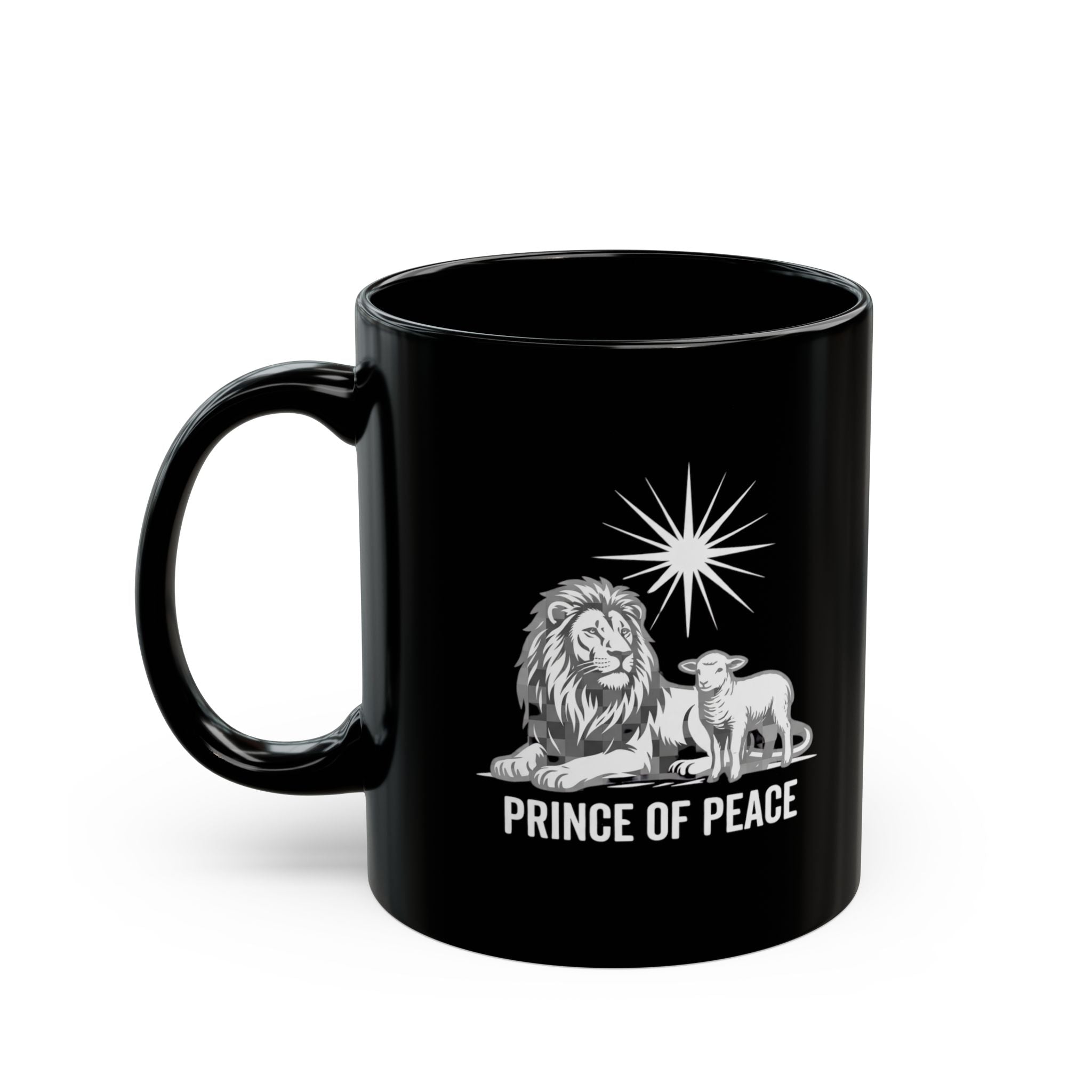 Prince of Peace Black Mug — Lion & Lamb Christian Coffee Mug (11oz/15oz)