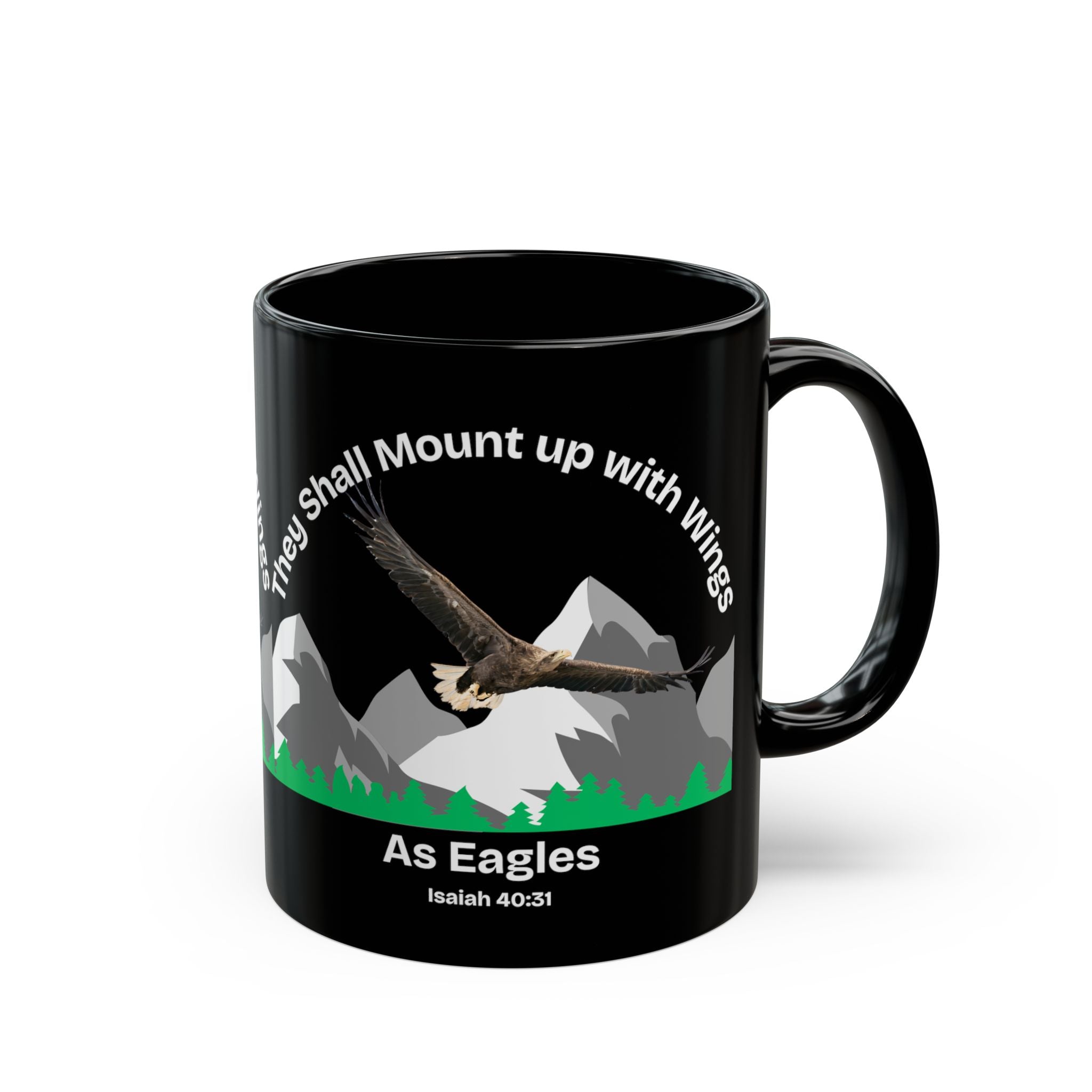 Isaiah 40:31 Mount Up Eagle Black Gloss Mug - 11oz and 15oz Premium
