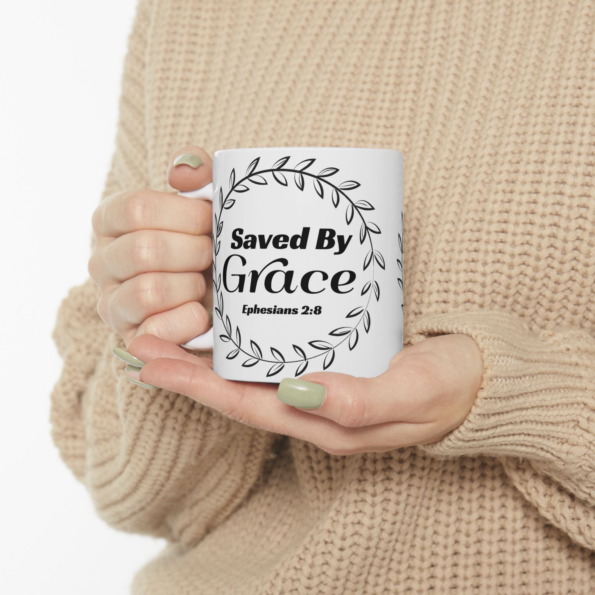 Saved by Grace Mug – Ephesians 2:8 Christian Coffee Cup (11 oz & 15 oz)