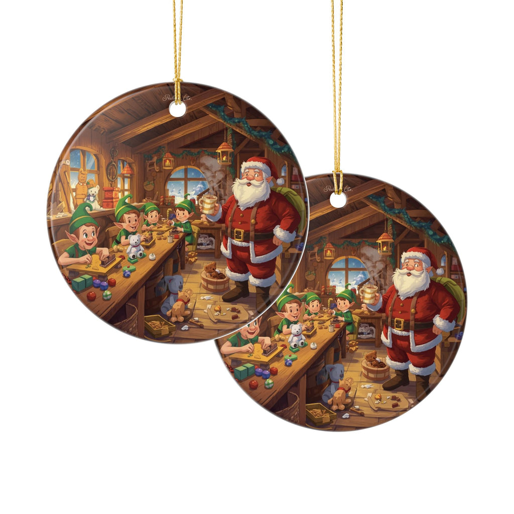Santa & Elves Workshop Ornament (Double-Sided)