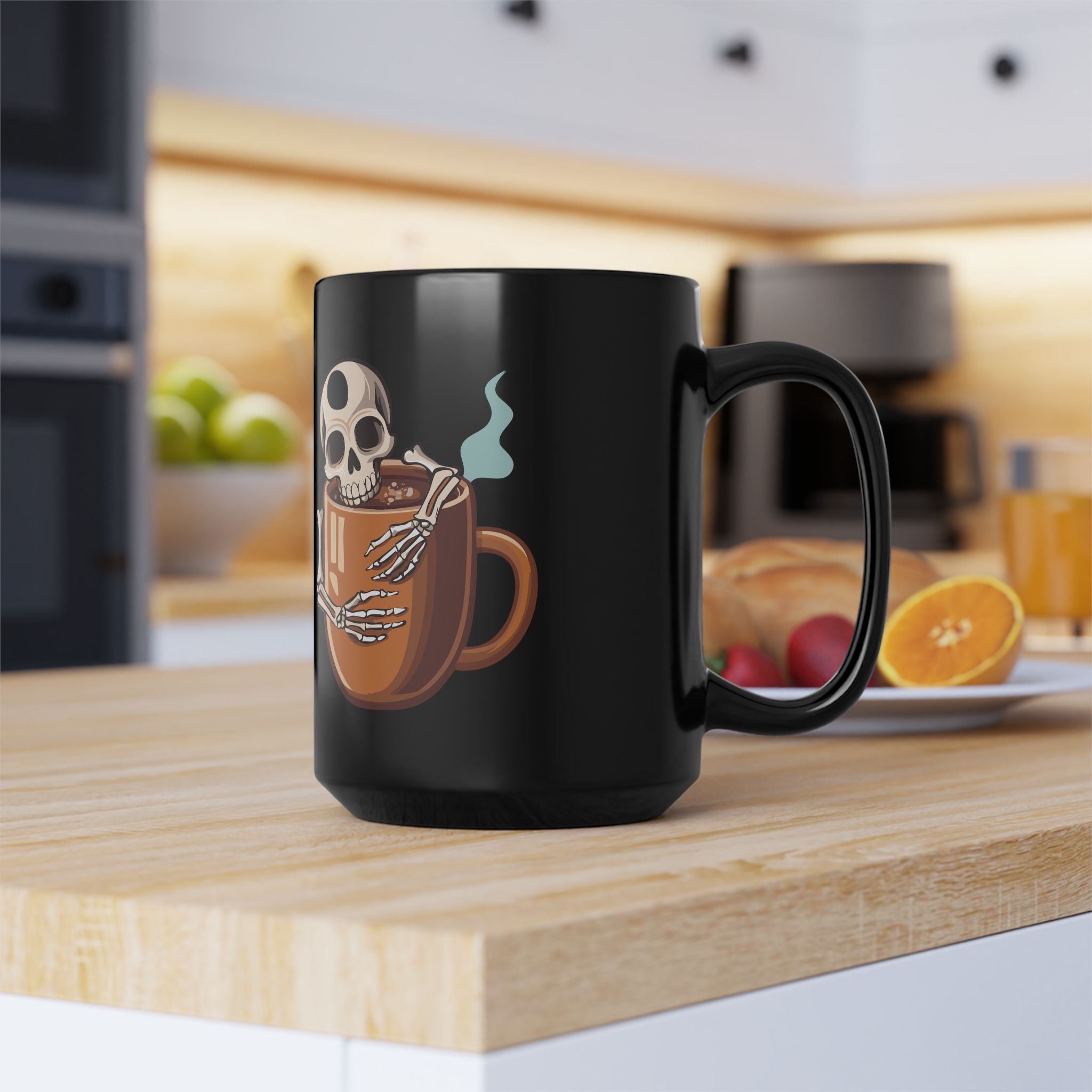 Skeleton Hugging Coffee Mug | 11oz & 15oz Black Ceramic