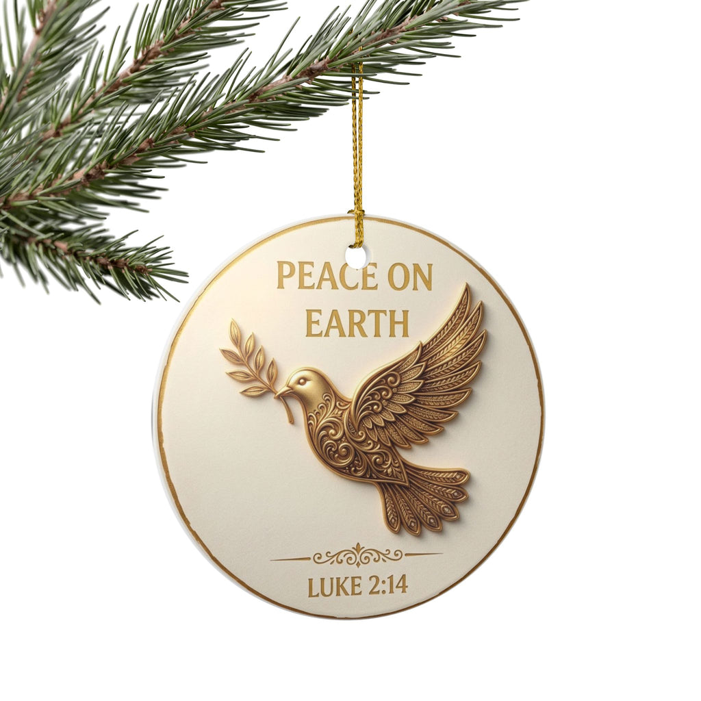 Peace on Earth Ceramic Ornament — Dove with Olive Branch (Luke 2:14)