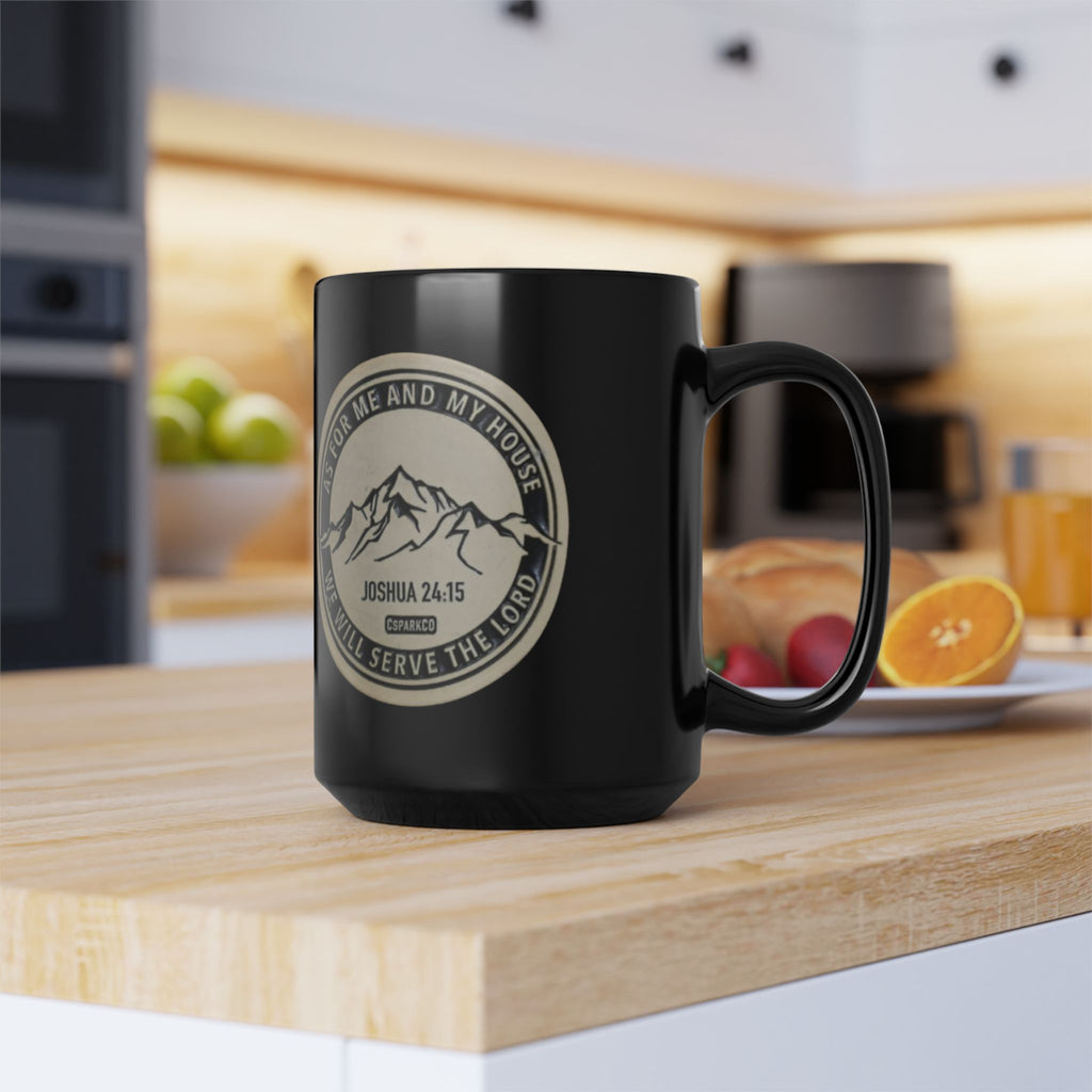 Black Ceramic Mug — “As for Me and My House… We Will Serve the Lord” (Joshua 24:15)