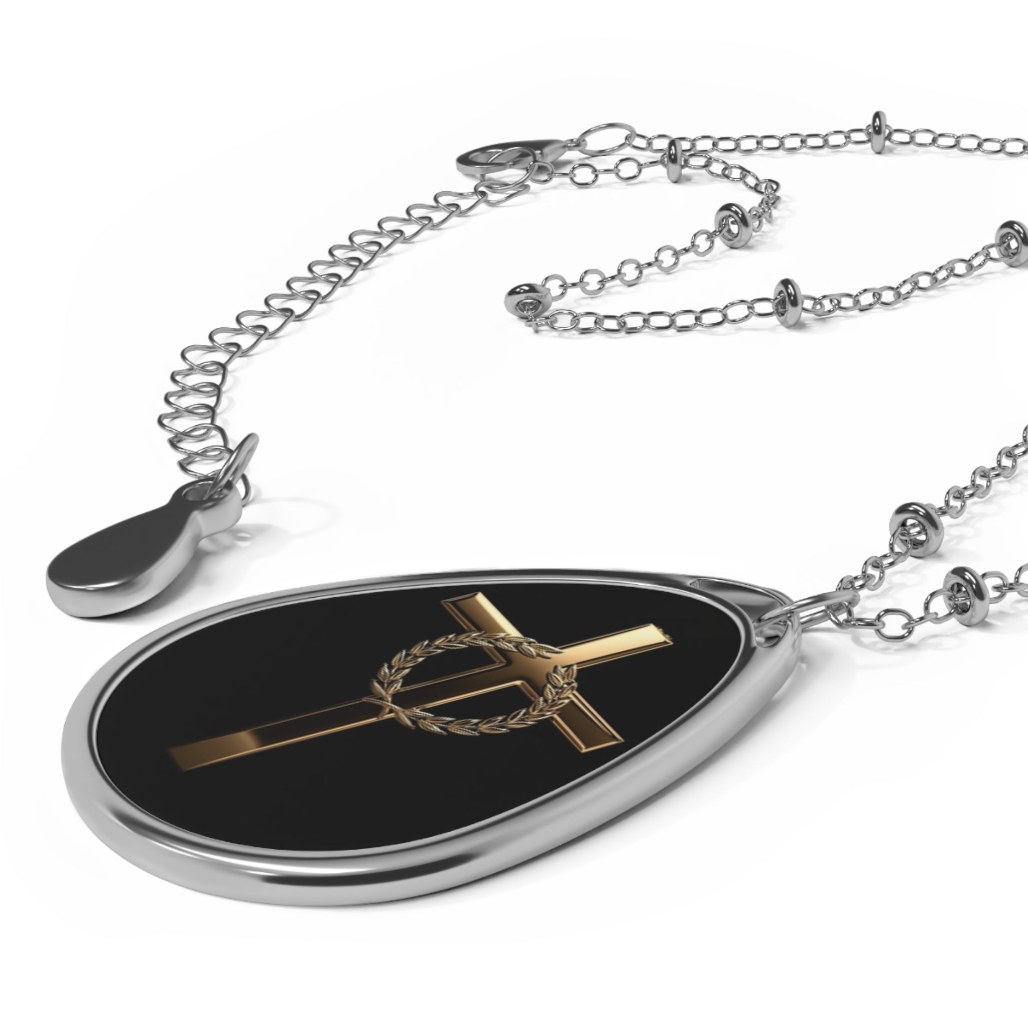 Gold Cross Laurel Pendant – Christian Necklace Symbolizing Victory & Hope