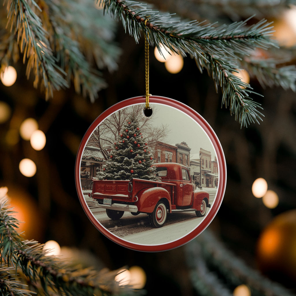 Vintage Red Truck Christmas Ornament — (2-Sided)