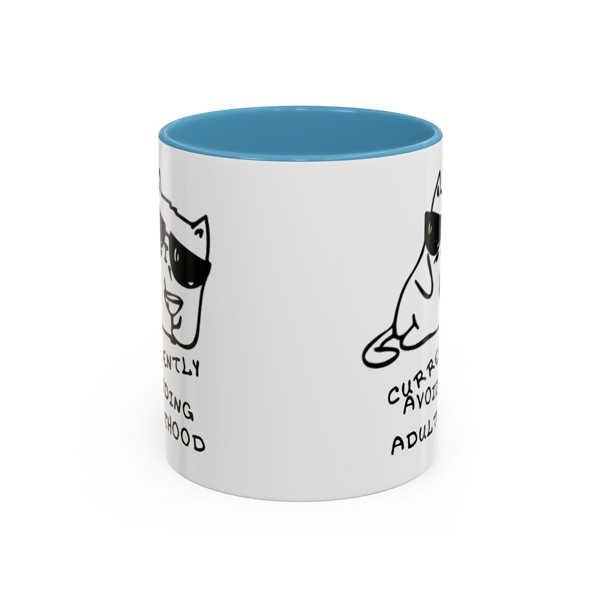 Currently Avoiding Adulthood Cat Mug – Funny Sketch Cartoon Coffee Cup