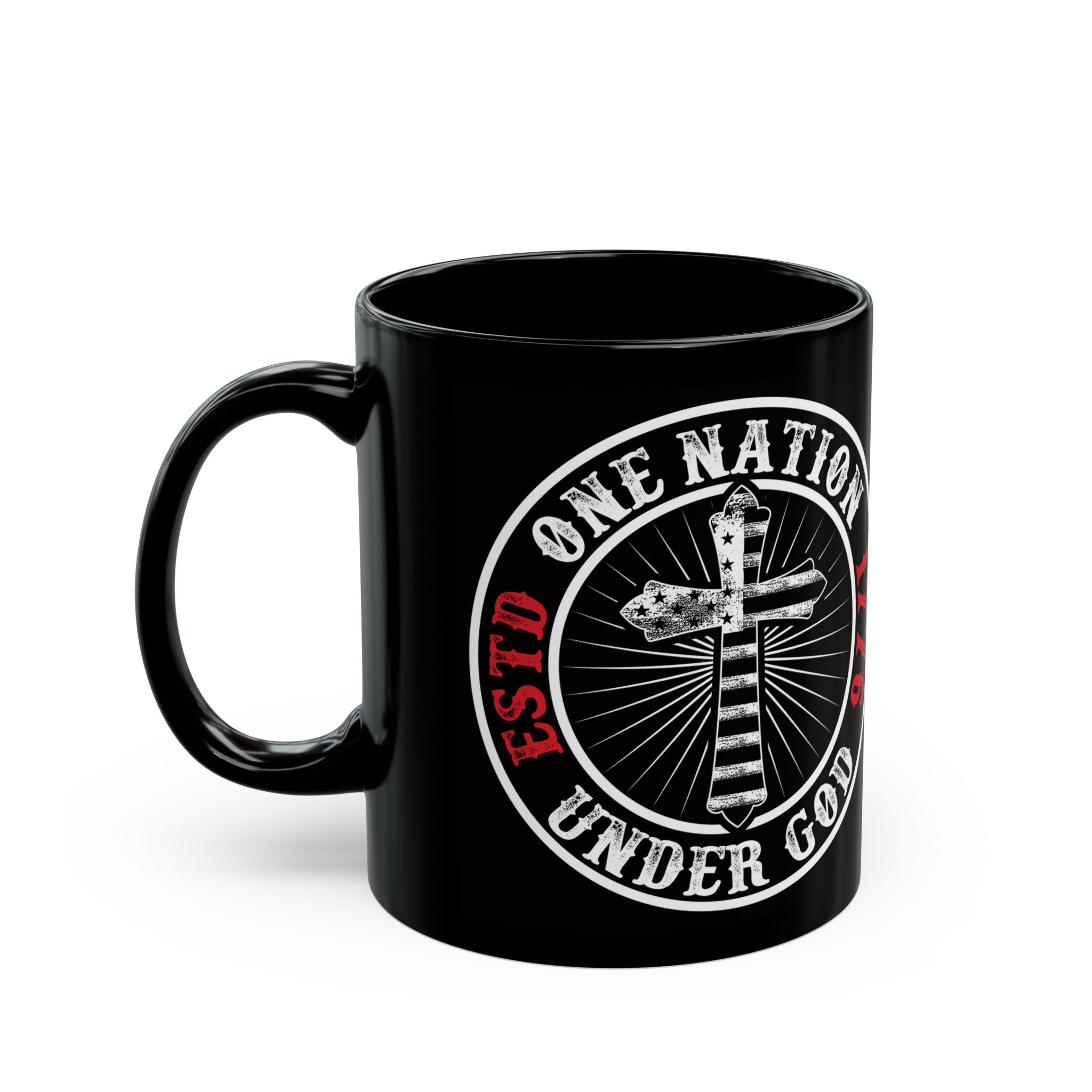 One Nation Under God Patriotic 11oz & 15oz Black Coffee Mug
