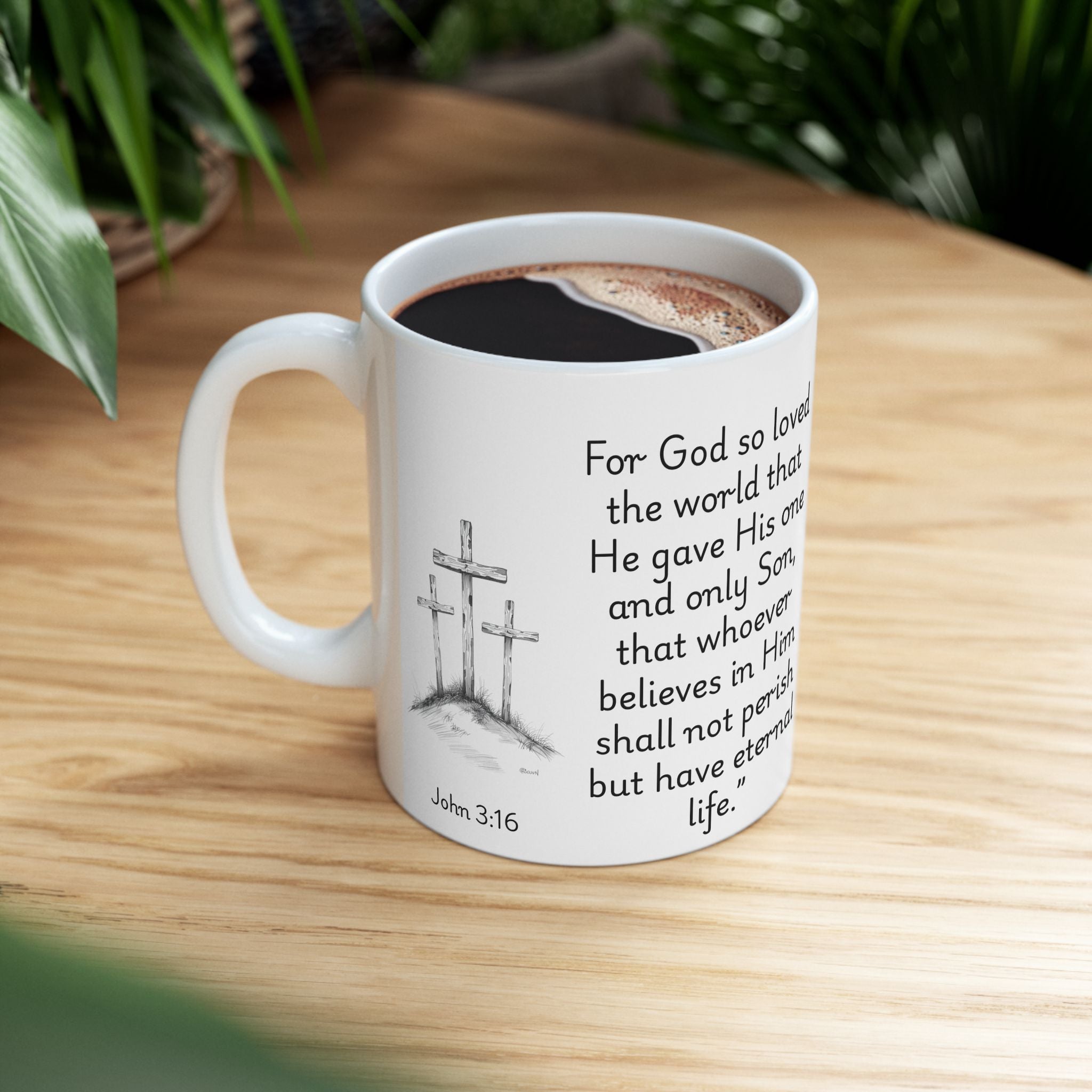 John 3:16 Three Crosses – Christian Coffee Mug