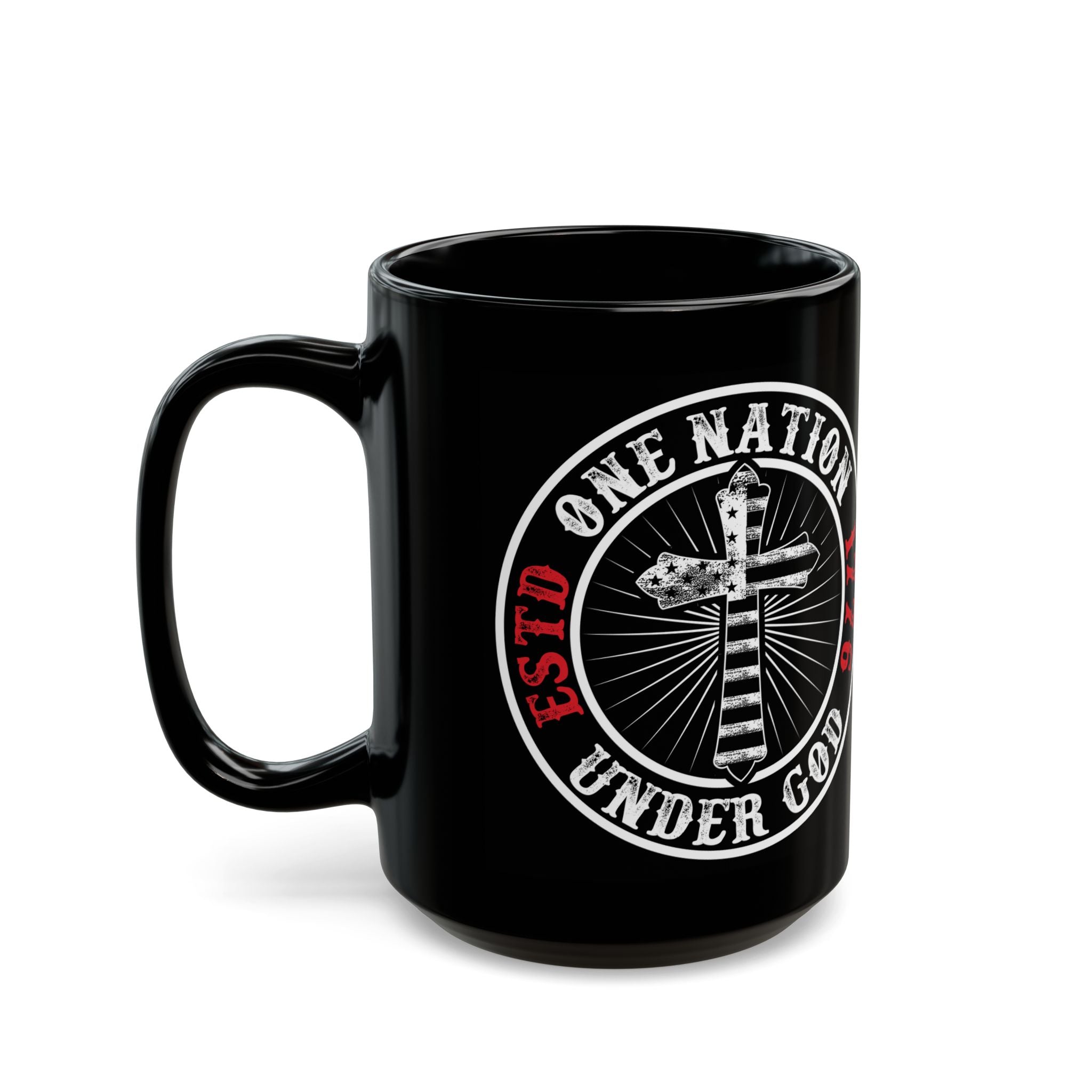 One Nation Under God Patriotic 11oz & 15oz Black Coffee Mug
