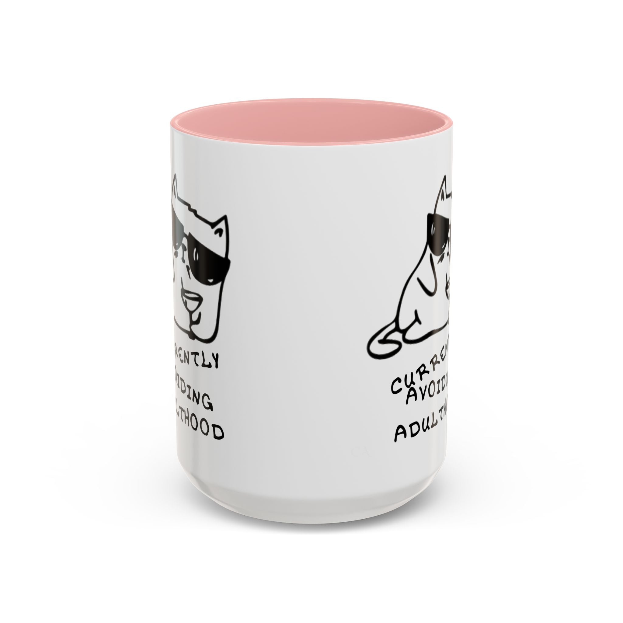 Currently Avoiding Adulthood Cat Mug – Funny Sketch Cartoon Coffee Cup