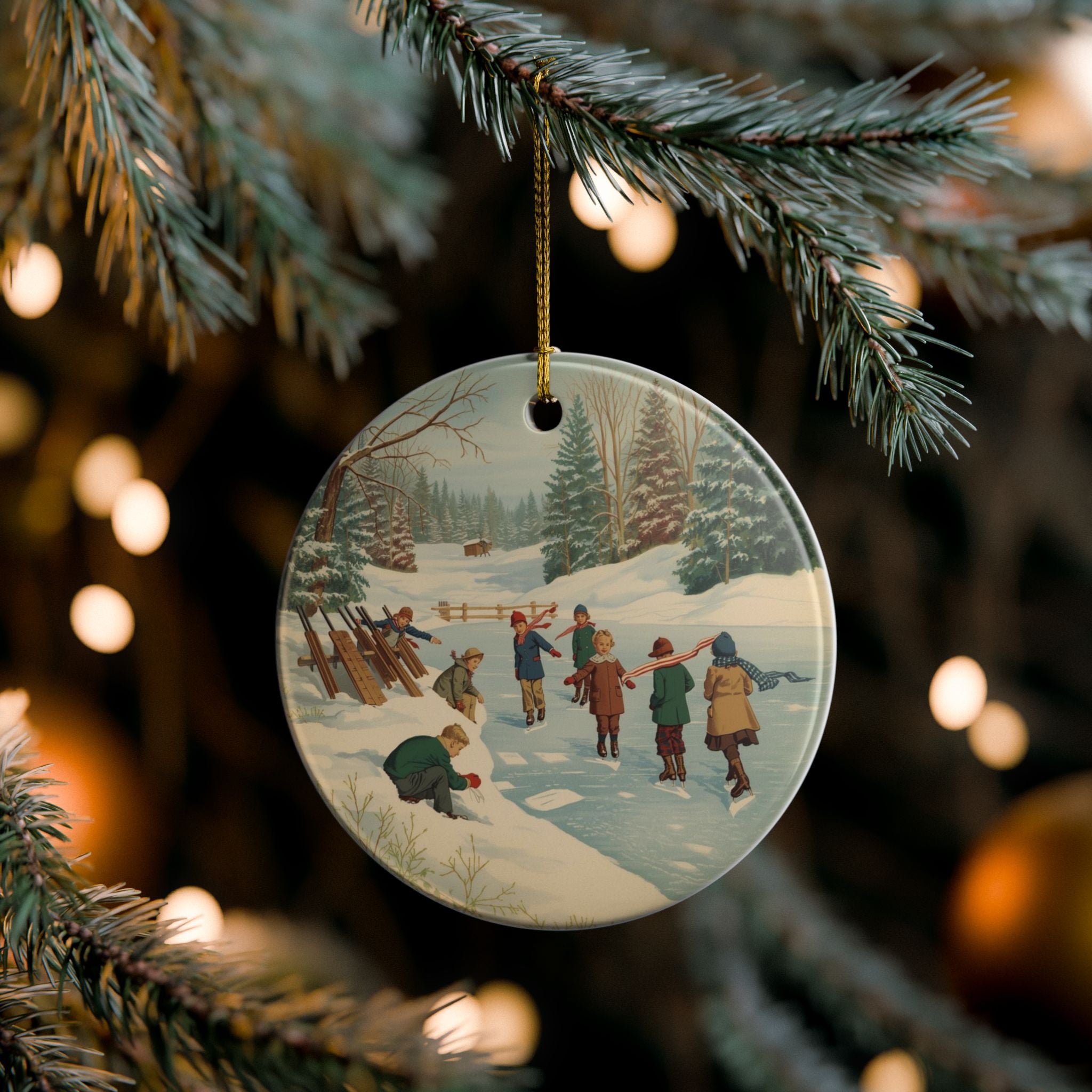 Vintage Ice Skating Ornament — Retro Winter Scene