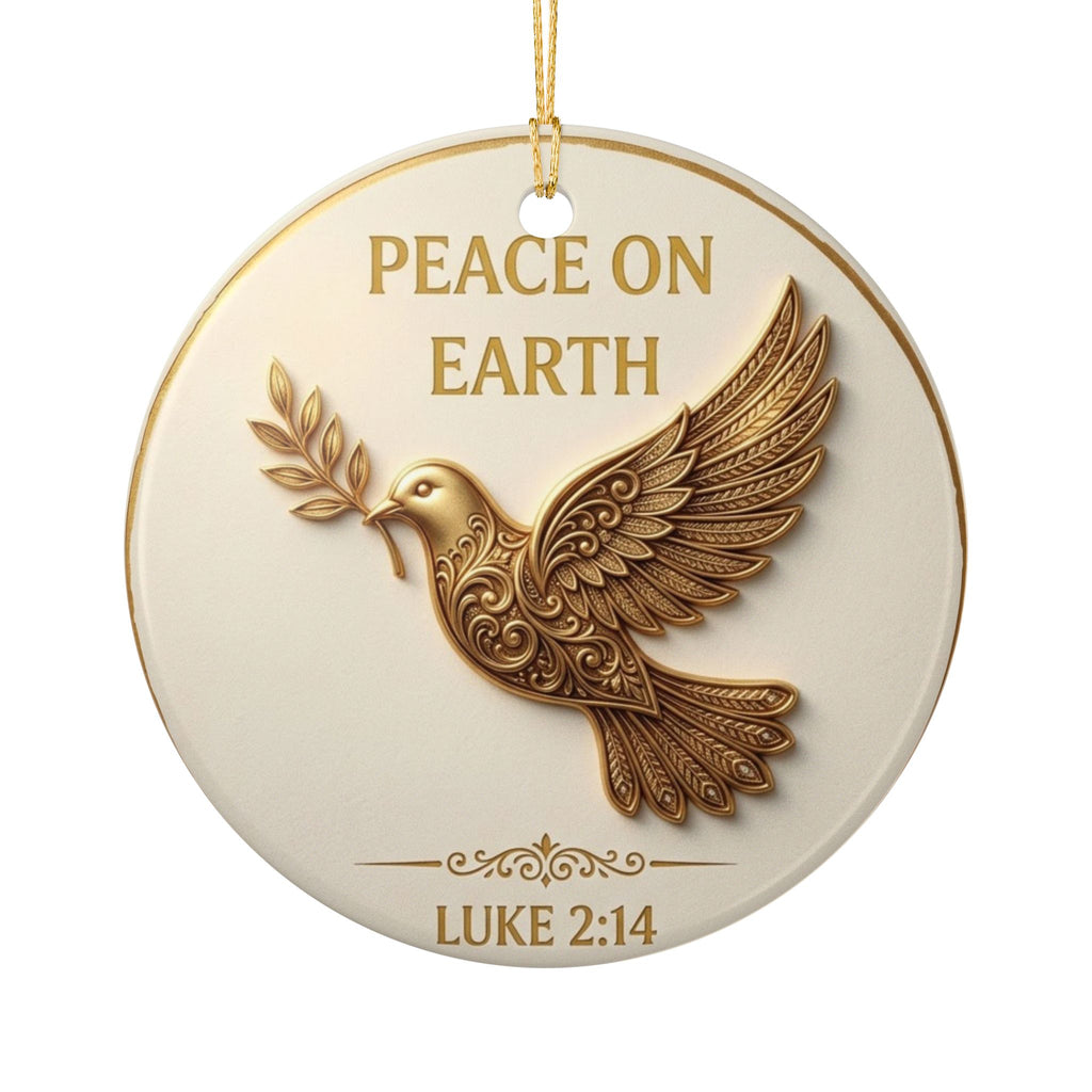 Peace on Earth Ceramic Ornament — Dove with Olive Branch (Luke 2:14)