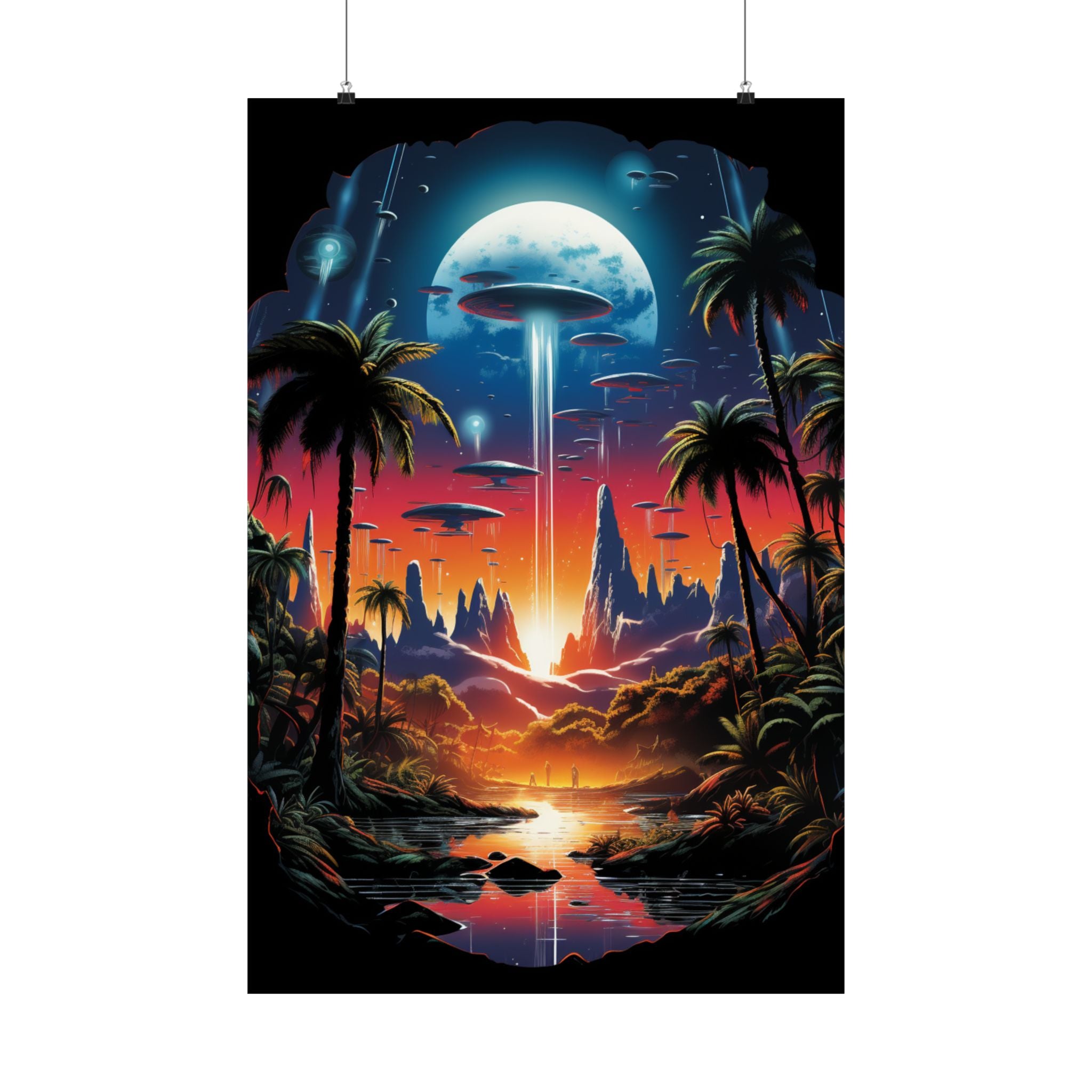 Interstellar Cityscape Alien Poster – Retro Sci-Fi Wall Art (3 Sizes)