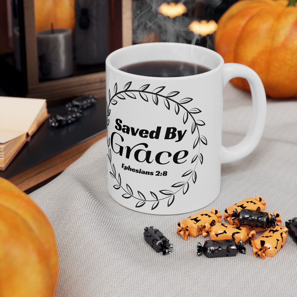 Saved by Grace Mug – Ephesians 2:8 Christian Coffee Cup (11 oz & 15 oz)
