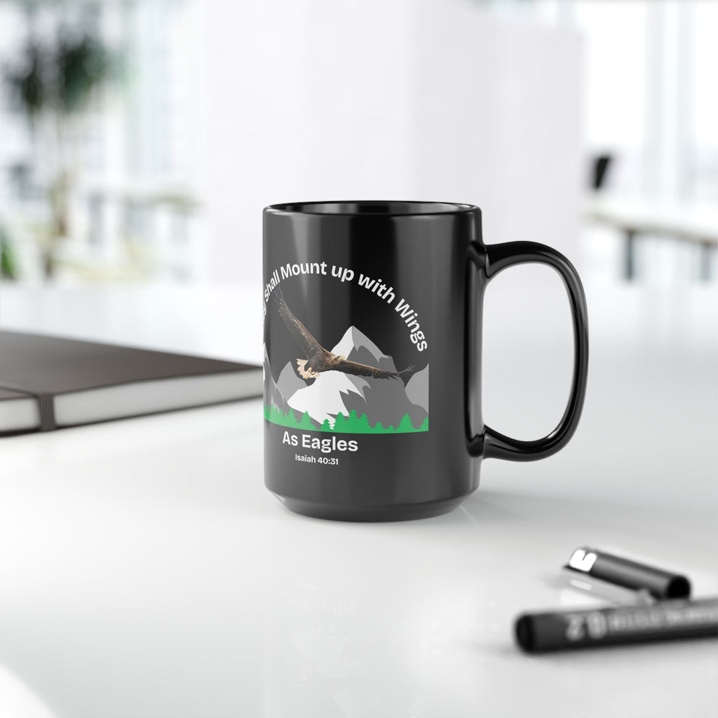 Isaiah 40:31 Mount Up Eagle Black Gloss Mug - 11oz and 15oz Premium