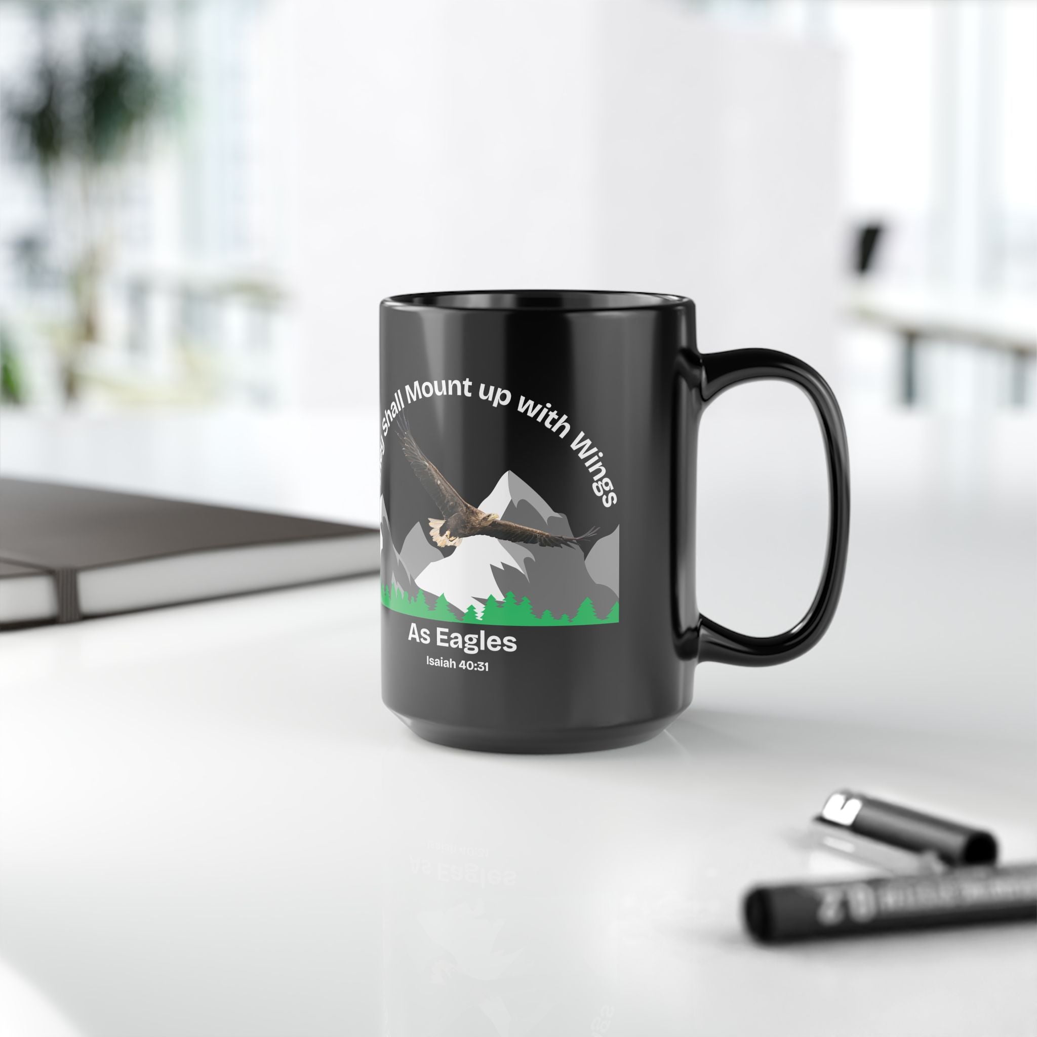 Isaiah 40:31 Mount Up Eagle Black Gloss Mug - 11oz and 15oz Premium