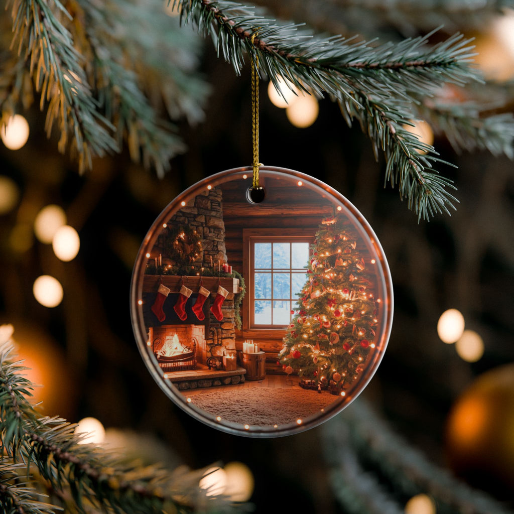 Christmas Cabin Ceramic Ornament